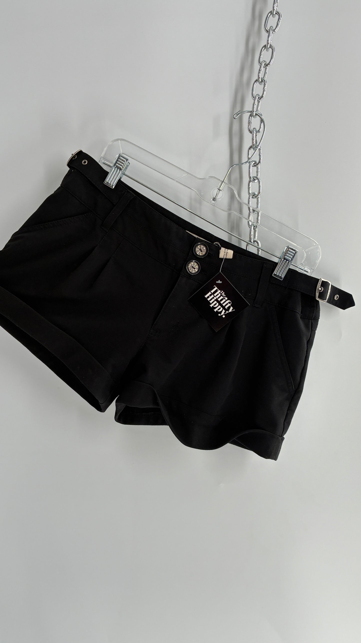 Vintage GUESS Black Cuffed Micro Mini Short with Embossed Details and Bum Pockets (30)
