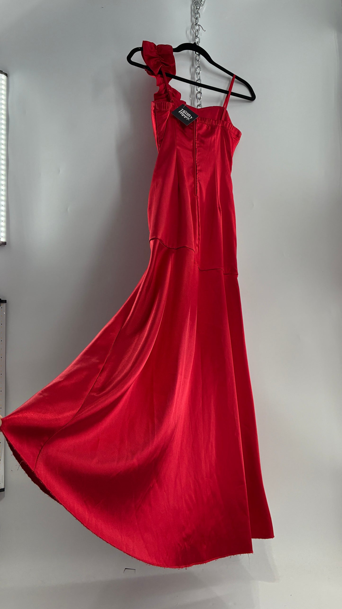 Vintage Ruby Rox Red Full Length One Shoulder Ruched Gown (3)