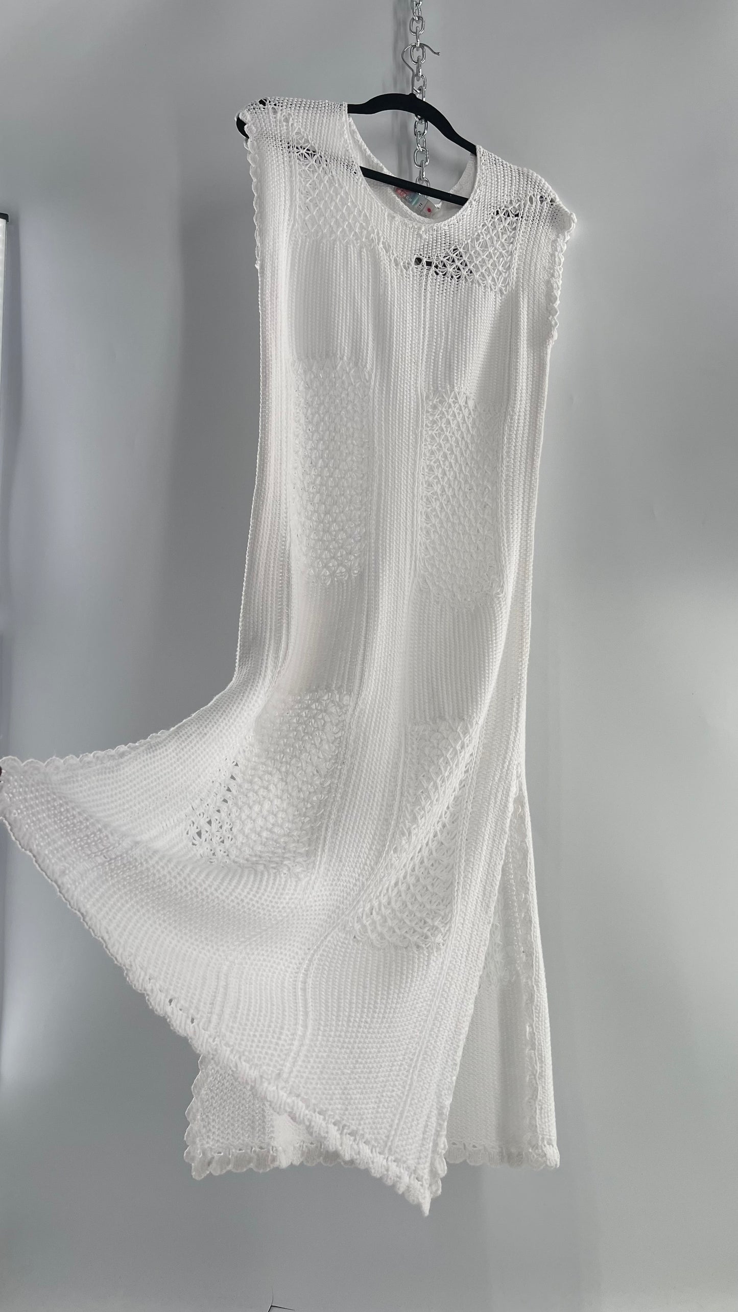 Free People White Crochet Knit Maxi Dress (XS)