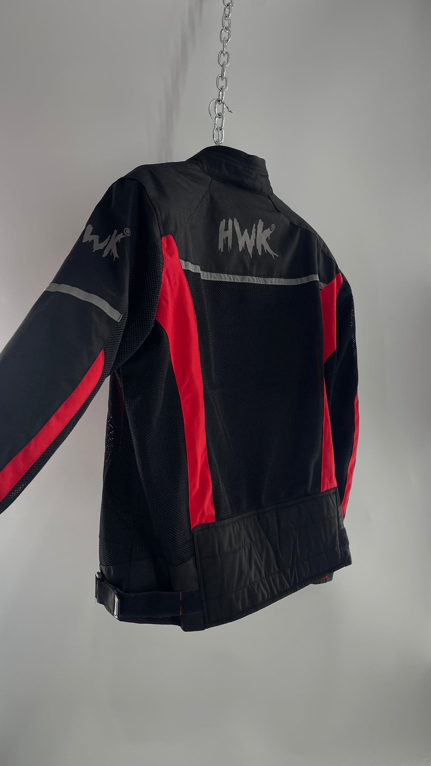 VINTAGE HWK Black/Red Motorcycle Riding Jacket with Padding (XXXL)