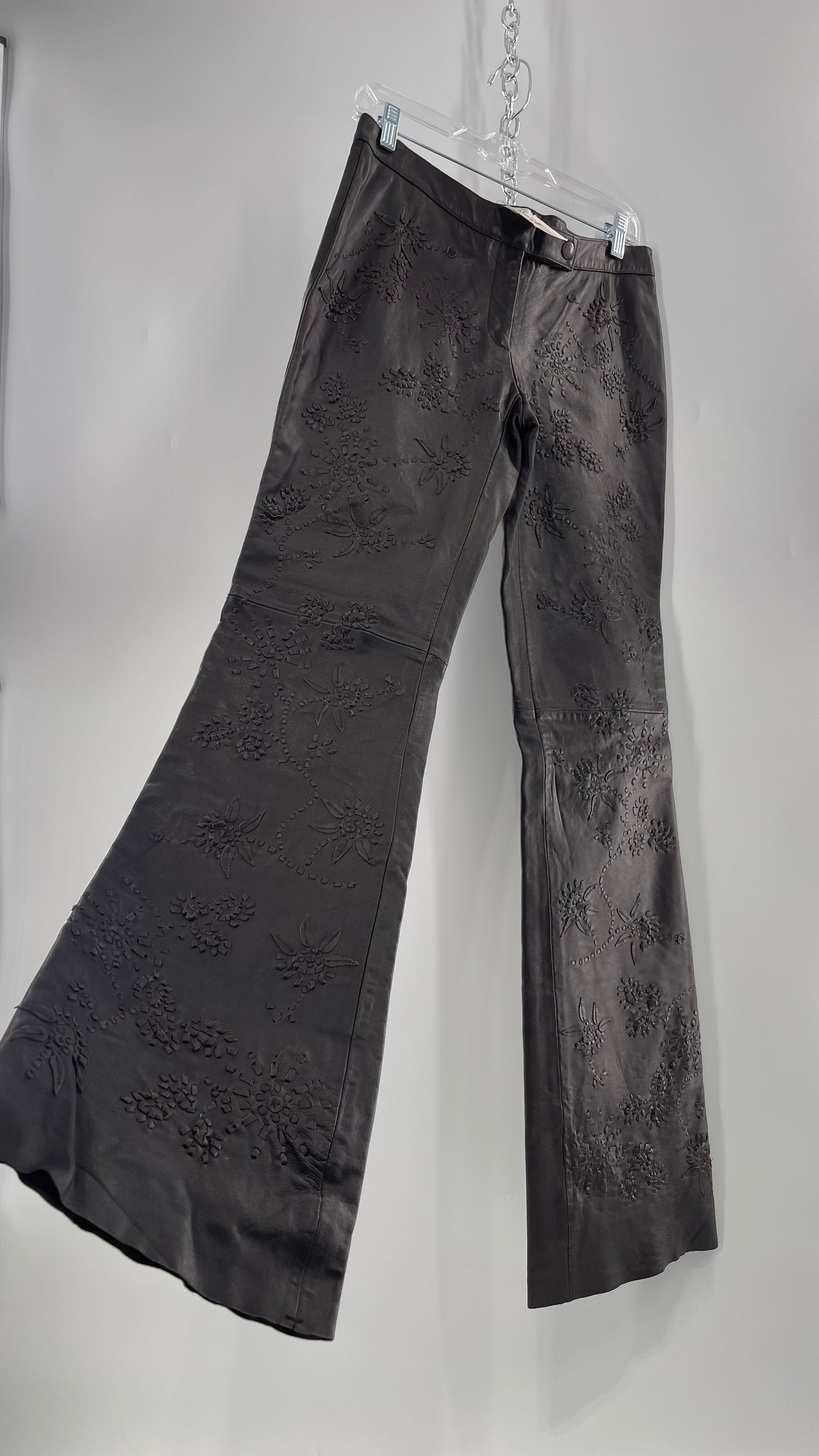Moschino Brown Leather Embroidered Pants (10) ***WITH TAGS***