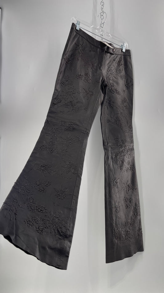Moschino Brown Leather Embroidered Pants (10) ***WITH TAGS***