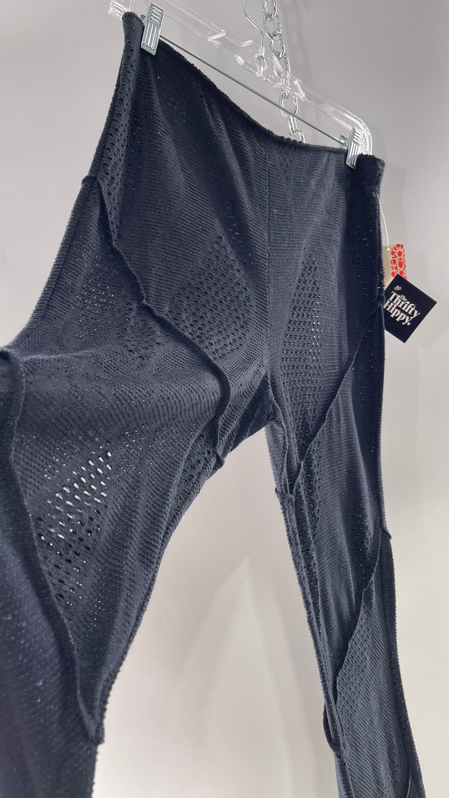 Free People Black Midnight Grey Mixed Pattern Kickflares with High Low Hem, Exposed Seams and Distressing Tags Attached (Medium)