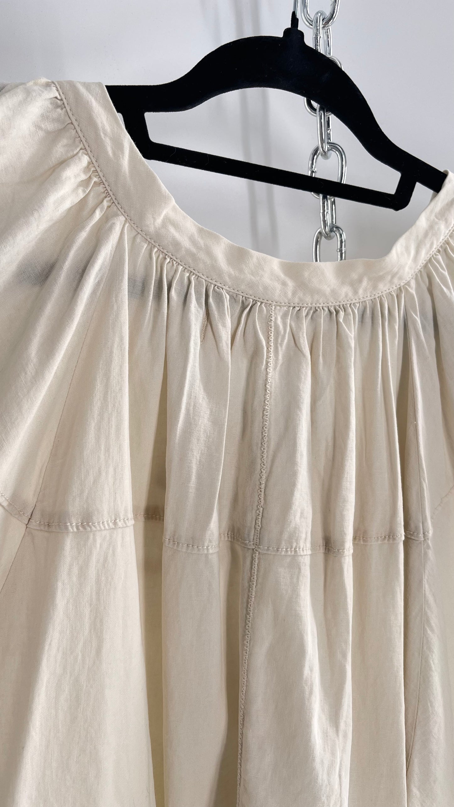 Free People Beige Off White Billow/ Prairie Sleeve Cape Blouse (Small)