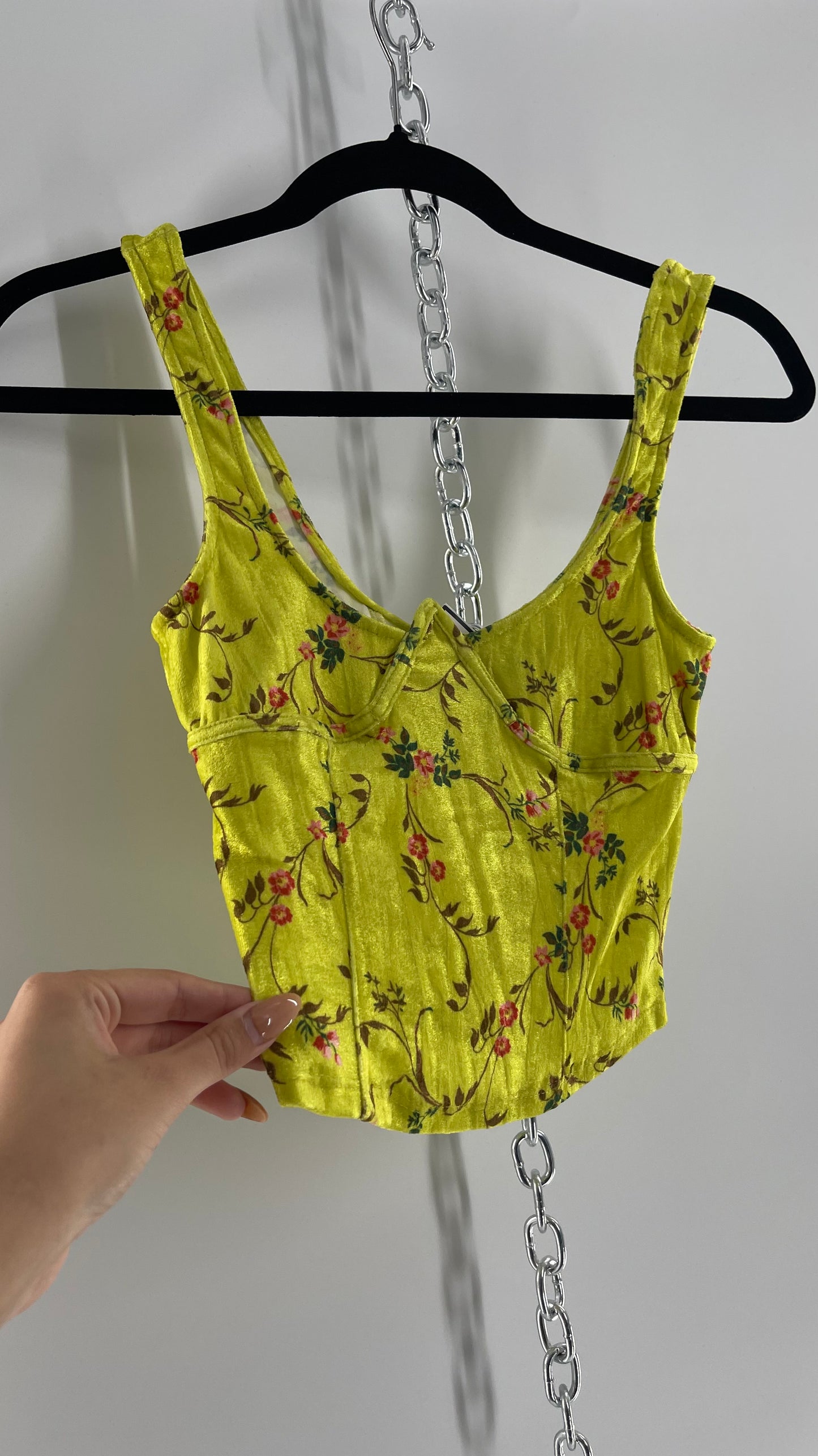 Urban Outfitters Yellow Velvet Floral Underwire Tank (XS)