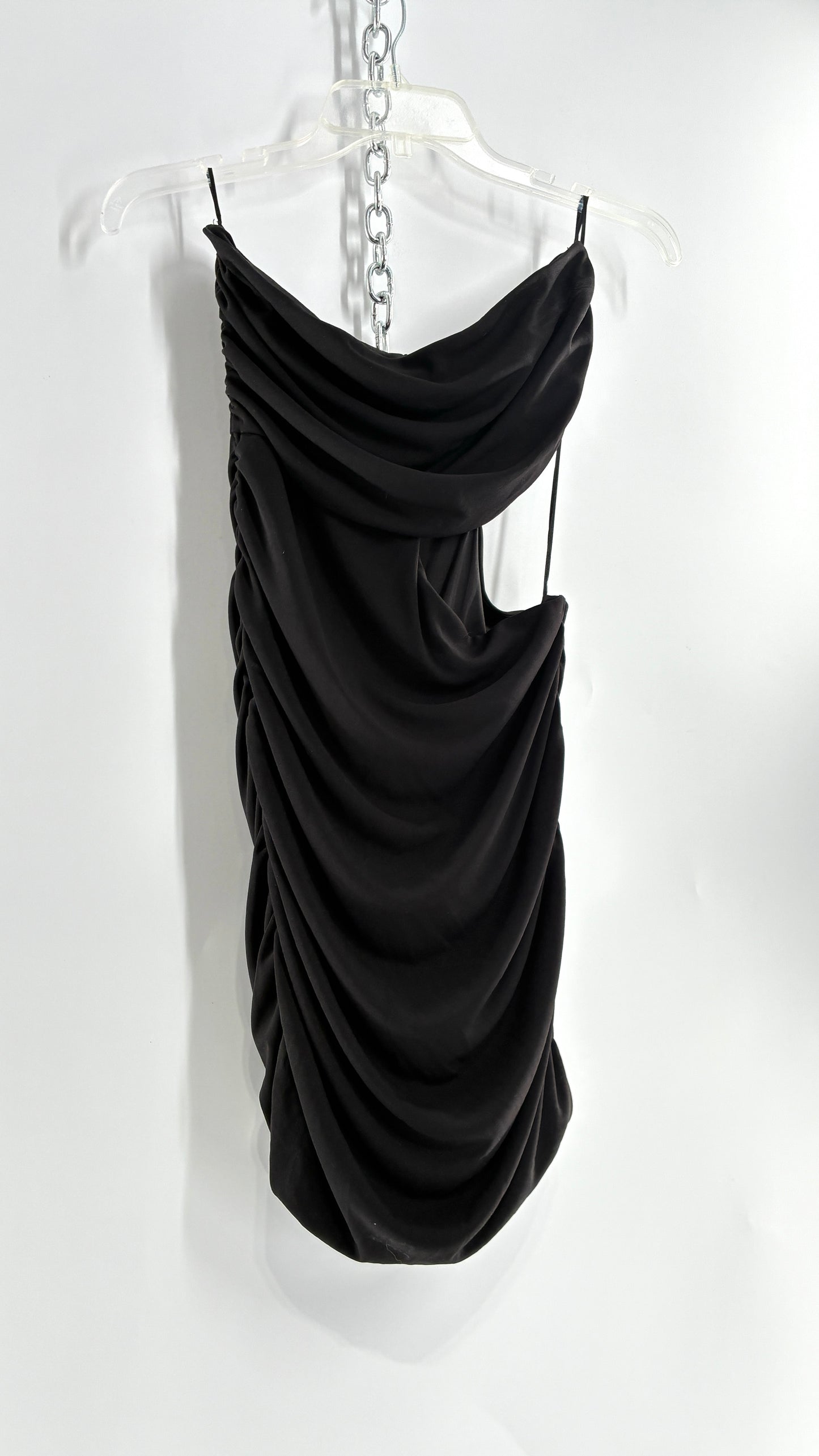 ZARA Black Ruched Cut Out Side Mini Dress (Small)