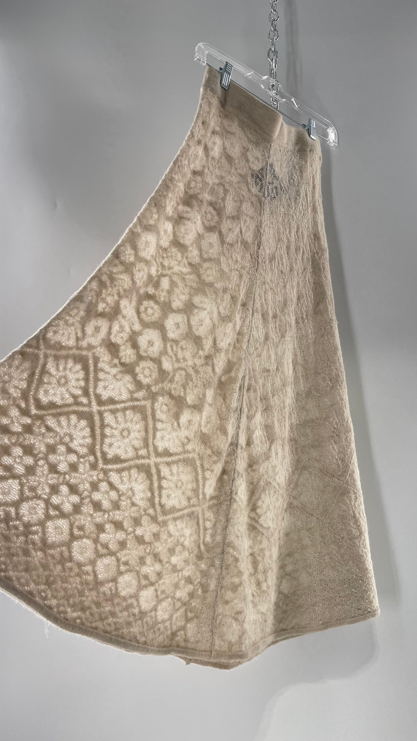 ZARA Open Knit Patterned Slightly Translucent Oatmeal Skirt (Small)