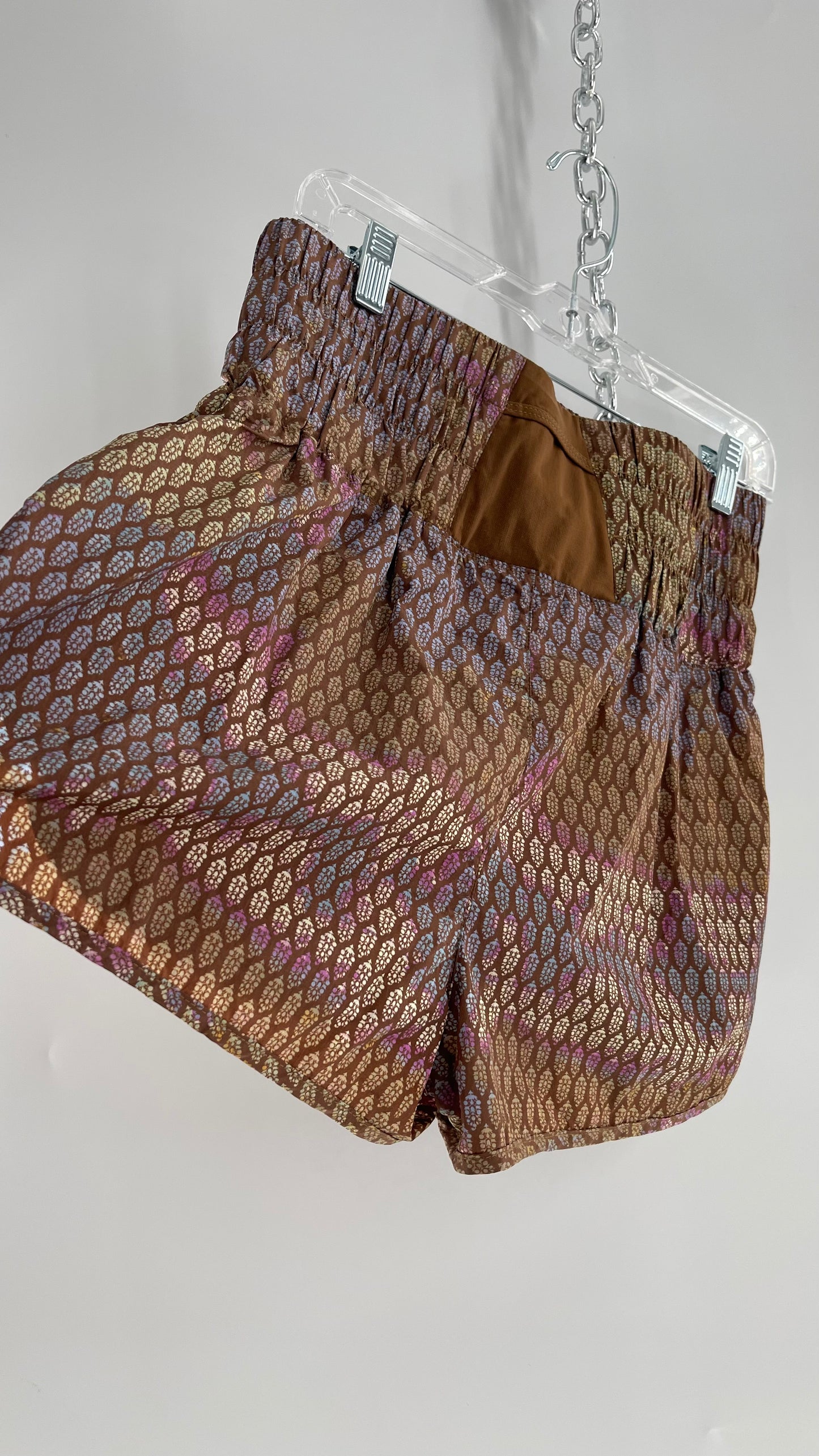 Free People Brown Patterned Parachute Shorts with Wide Waist Band (Large)