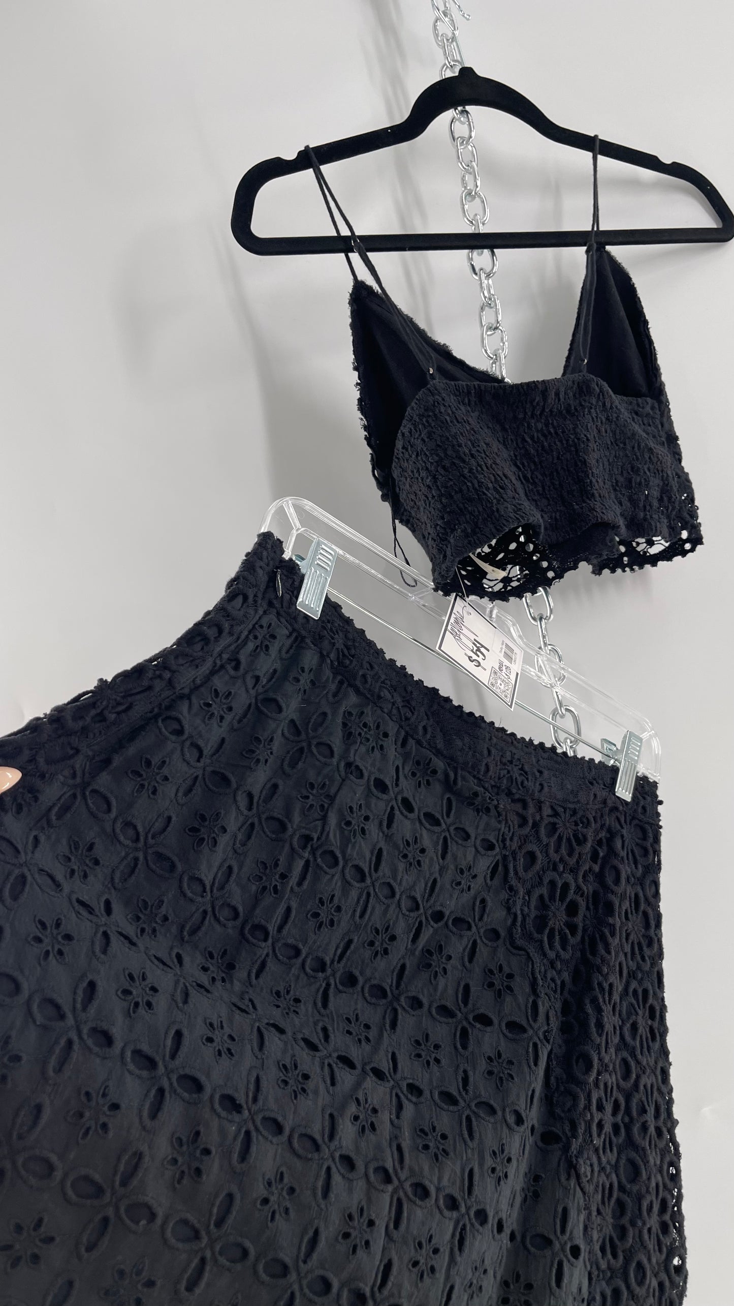 Free People Black Eyelet Lace Mini Skirt and Bustier Set (6)