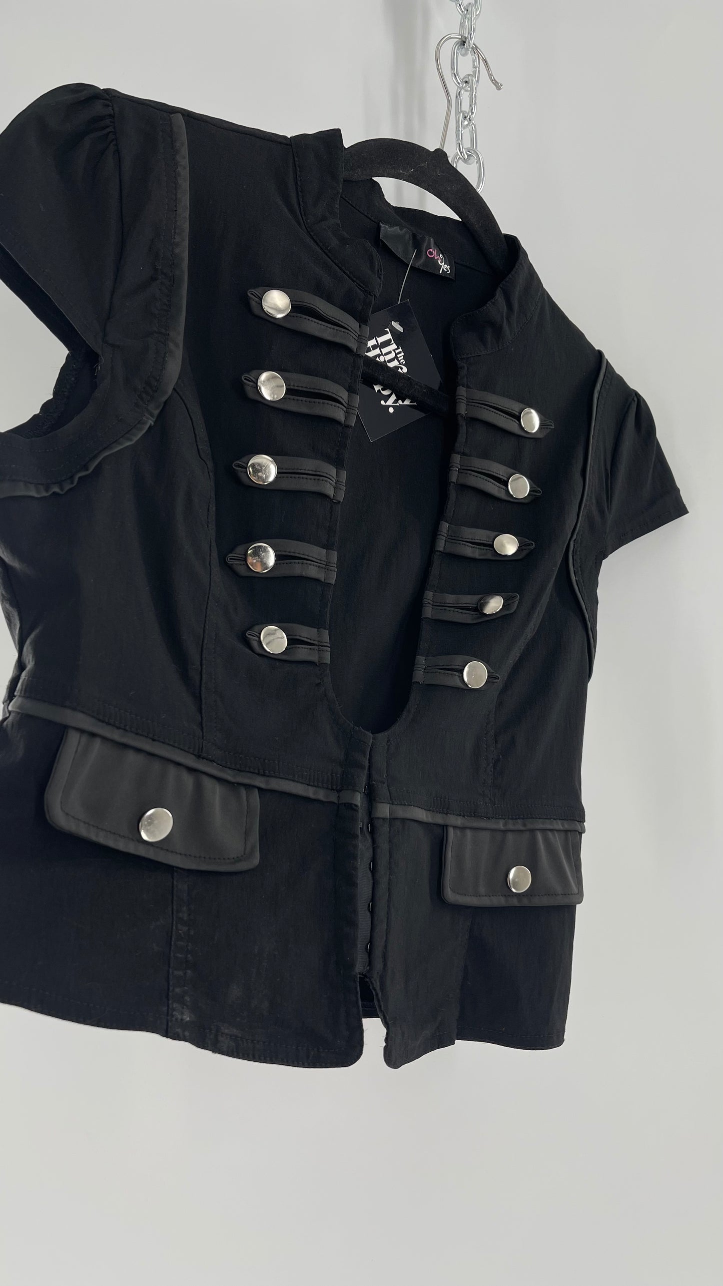 Vintage Black Double Breasted Military Steampunk Drummer Corset Top (Large)
