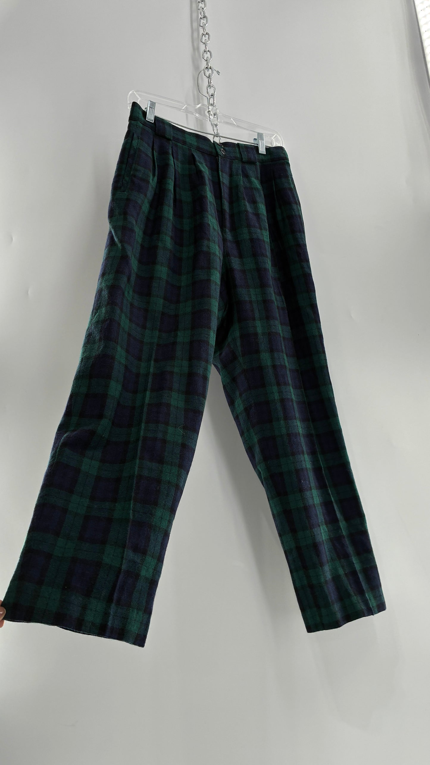 Vintage Collectible Gold by GIORGIO SANT’ANGELO 100% Wool Plaid Navy and Green Trouser (10)