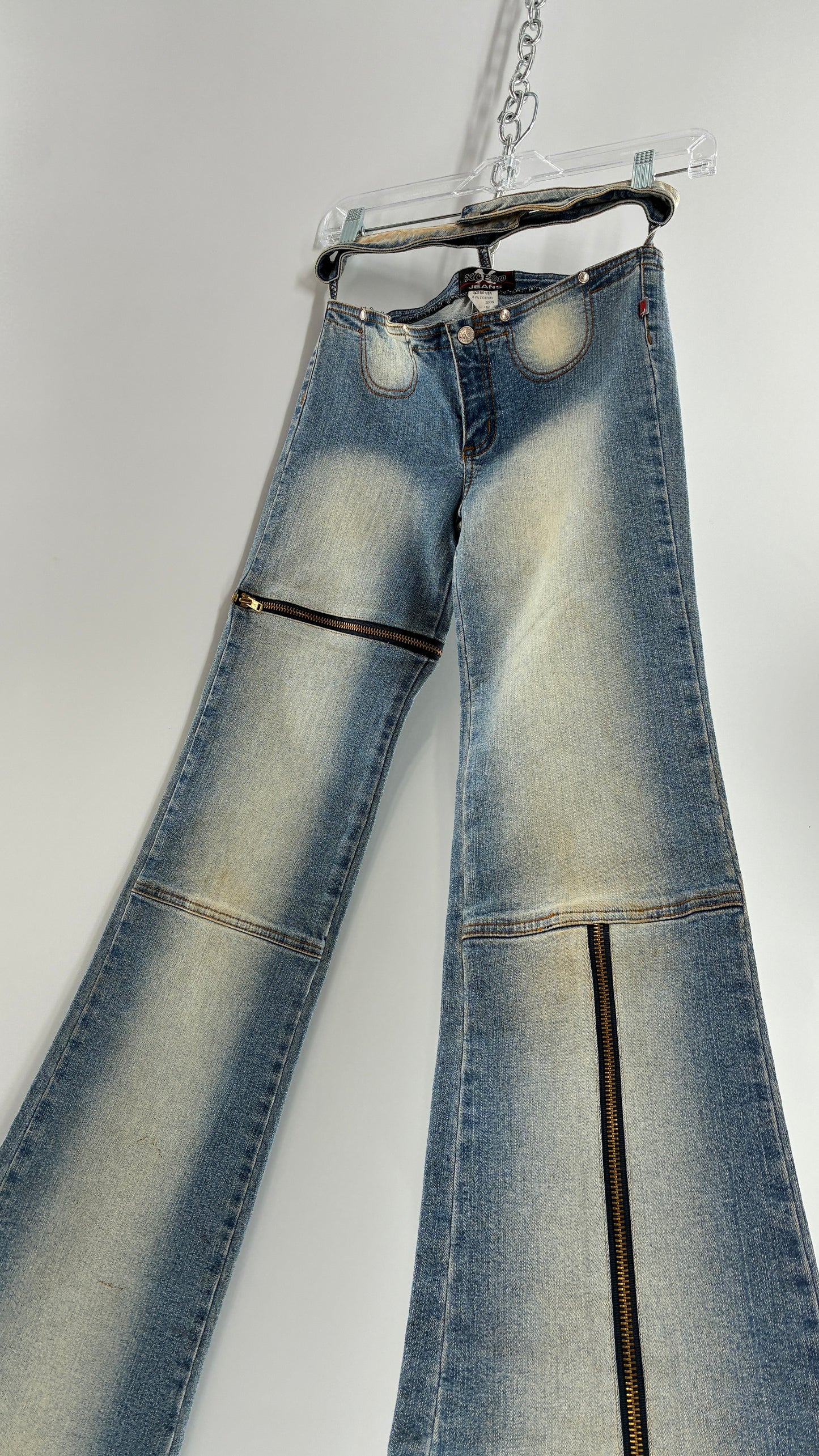 Vintage XCESO JEANS Rare Faded Double Waistband Kickflare Jeans with Functional Zipper Details (Medium*)