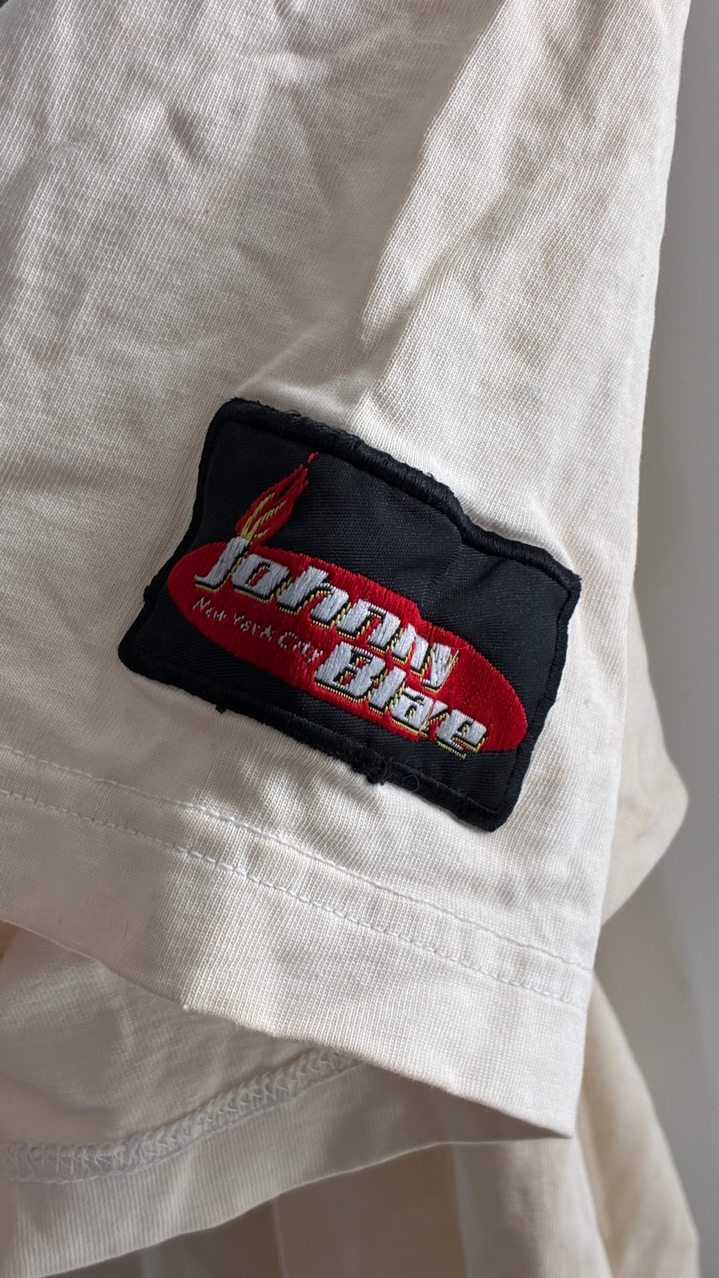 Vintage JOHNNY BLAZE Distressed, Rugged Graphic T Shirt (L)
