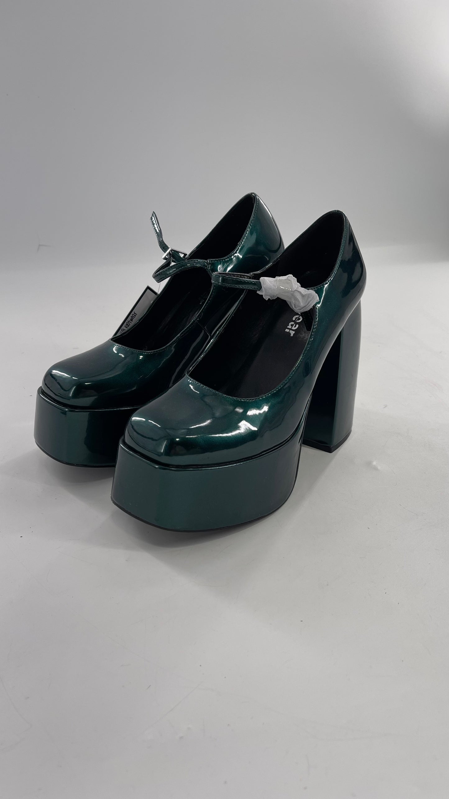 KOI FOOTWEAR Patent Emerald Green Platform Chunky Heel Mary Janes (9/39)