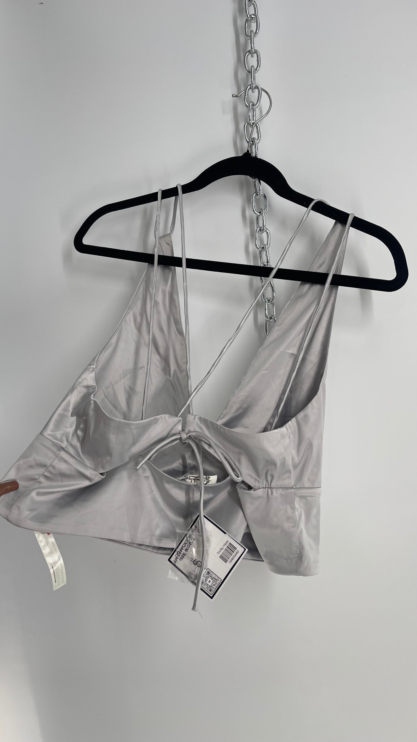 Free People Silver Satin Button Front Halter (XL)