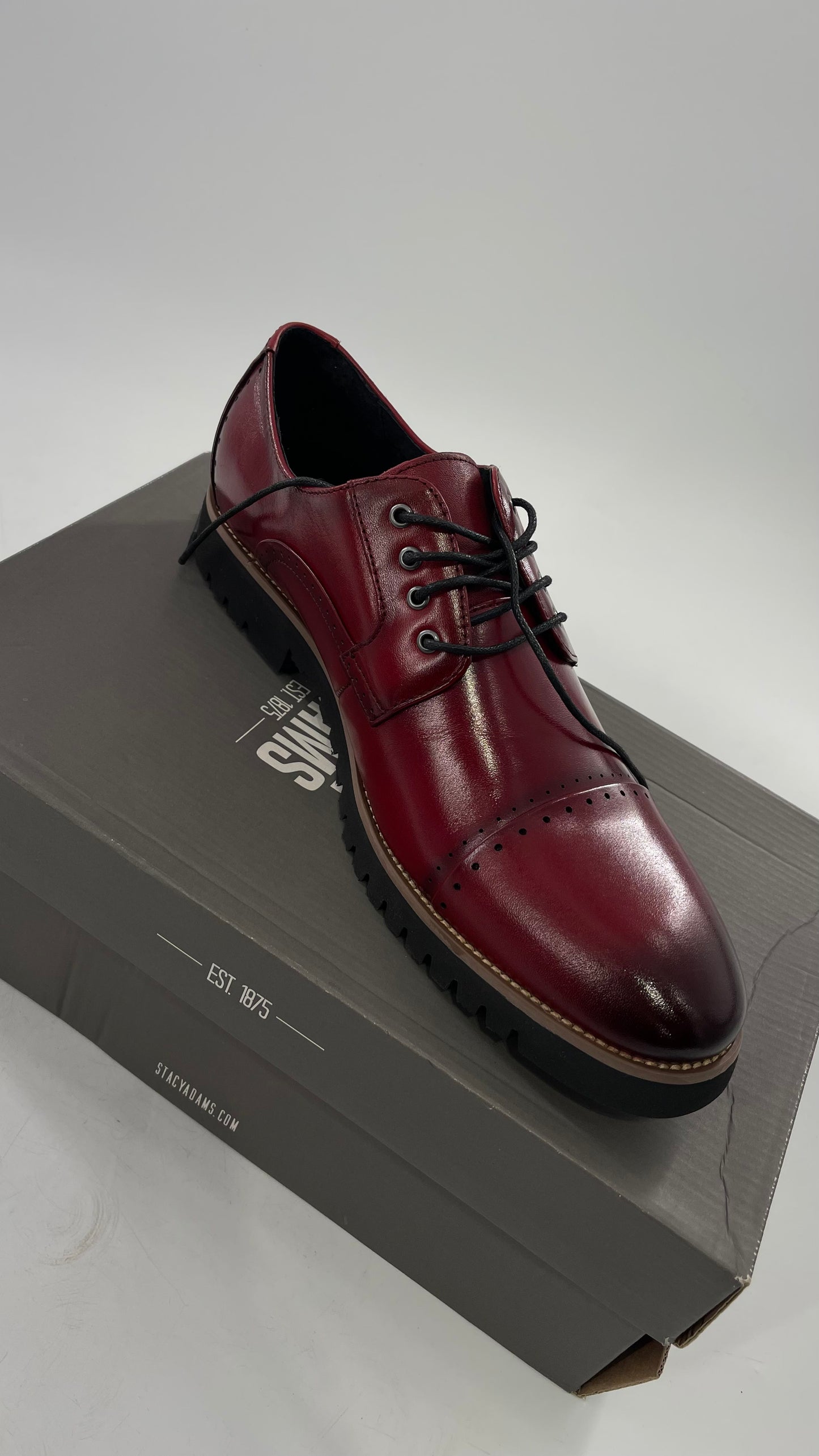 Stacy Adam’s Cherry Red Leather Oxfords with Cap Toe Detail (10)
