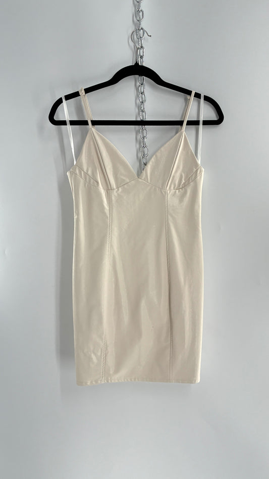 Super Down Vegan White Leather Camisole Mini Dress with Triangle Cups (XS)