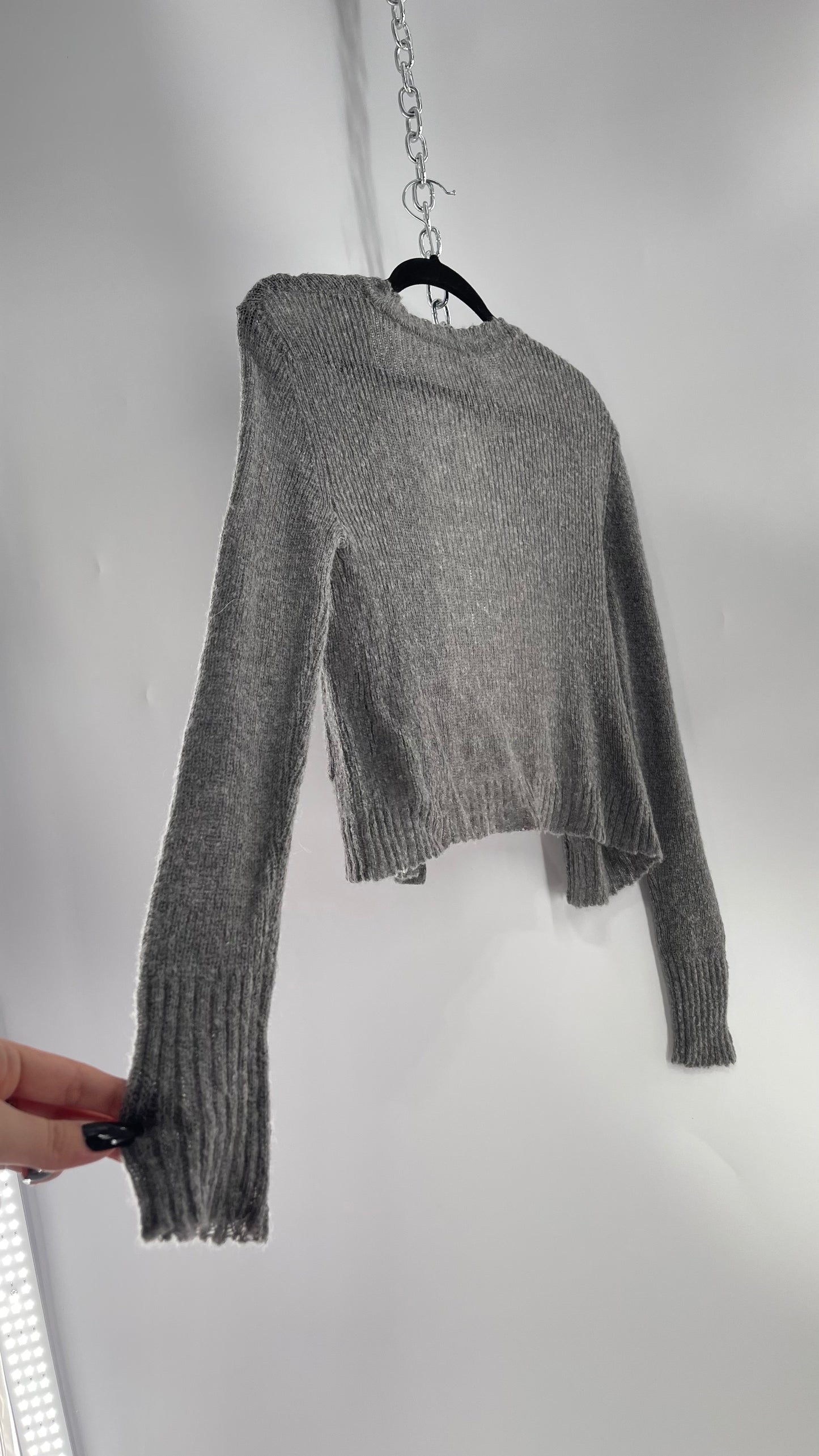 Free People Gray Pocketed Cropped Cardigan (XS) 29% Mohair 21% Wool