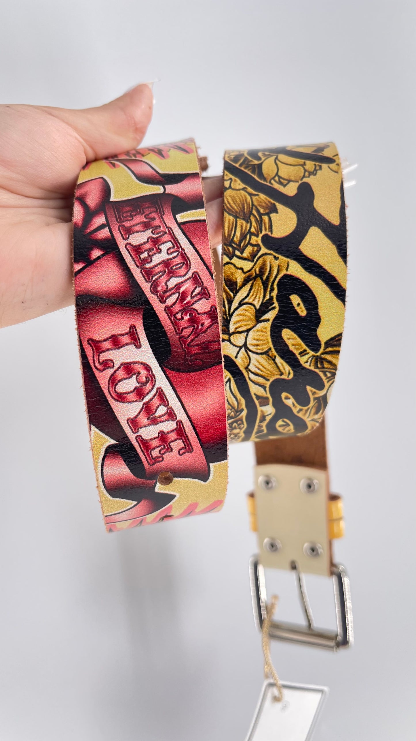 Ed Hardy Genuine Leather Belt with Rhinestones and Jaguars (M)