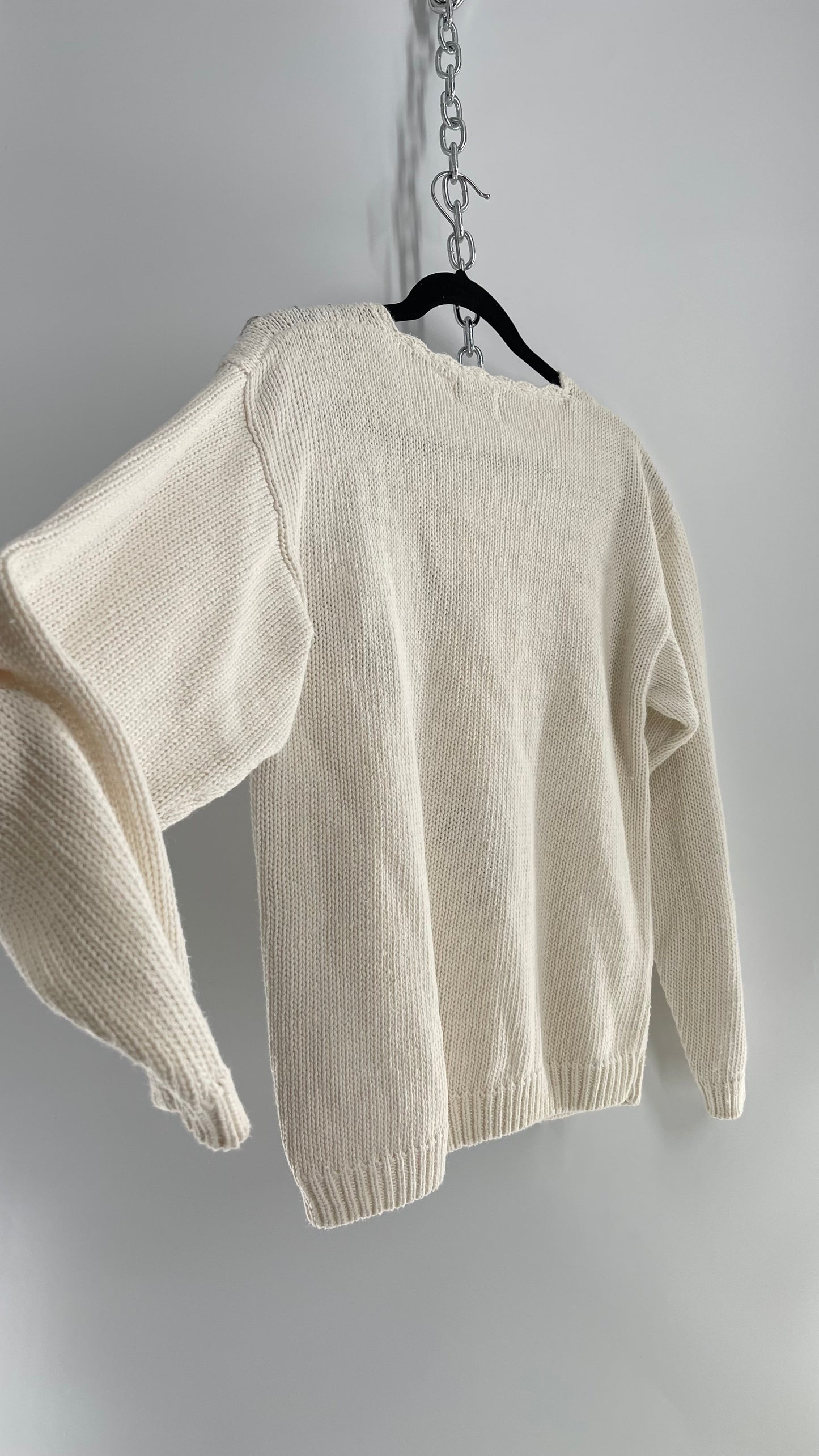 Shenanigans 55% Ramie45% Cotton Embroidered Off White Knit Sweater (Medium)