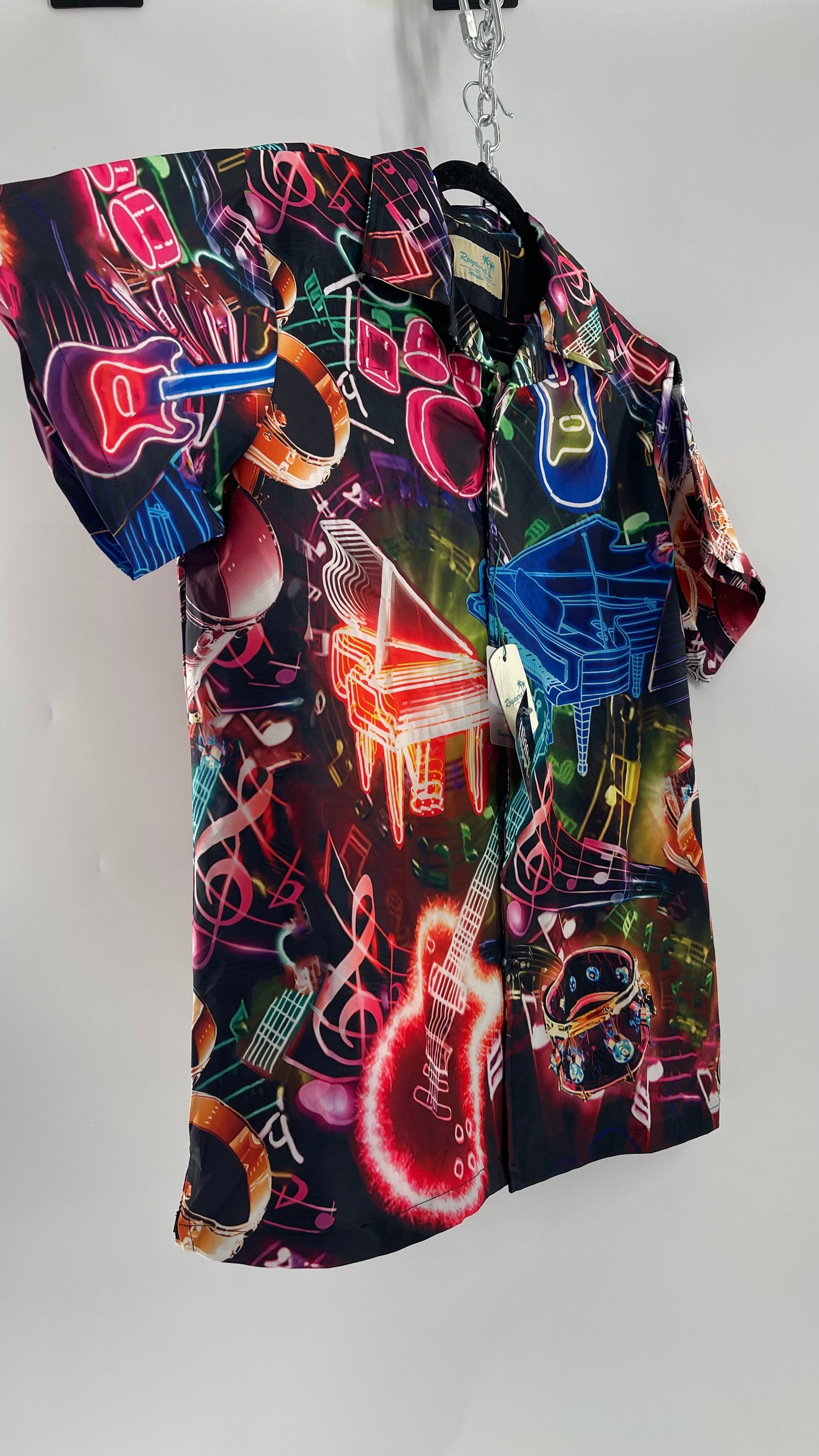 Deadstock Vintage Neon Music Motif Short Sleeve Button Up (Large)