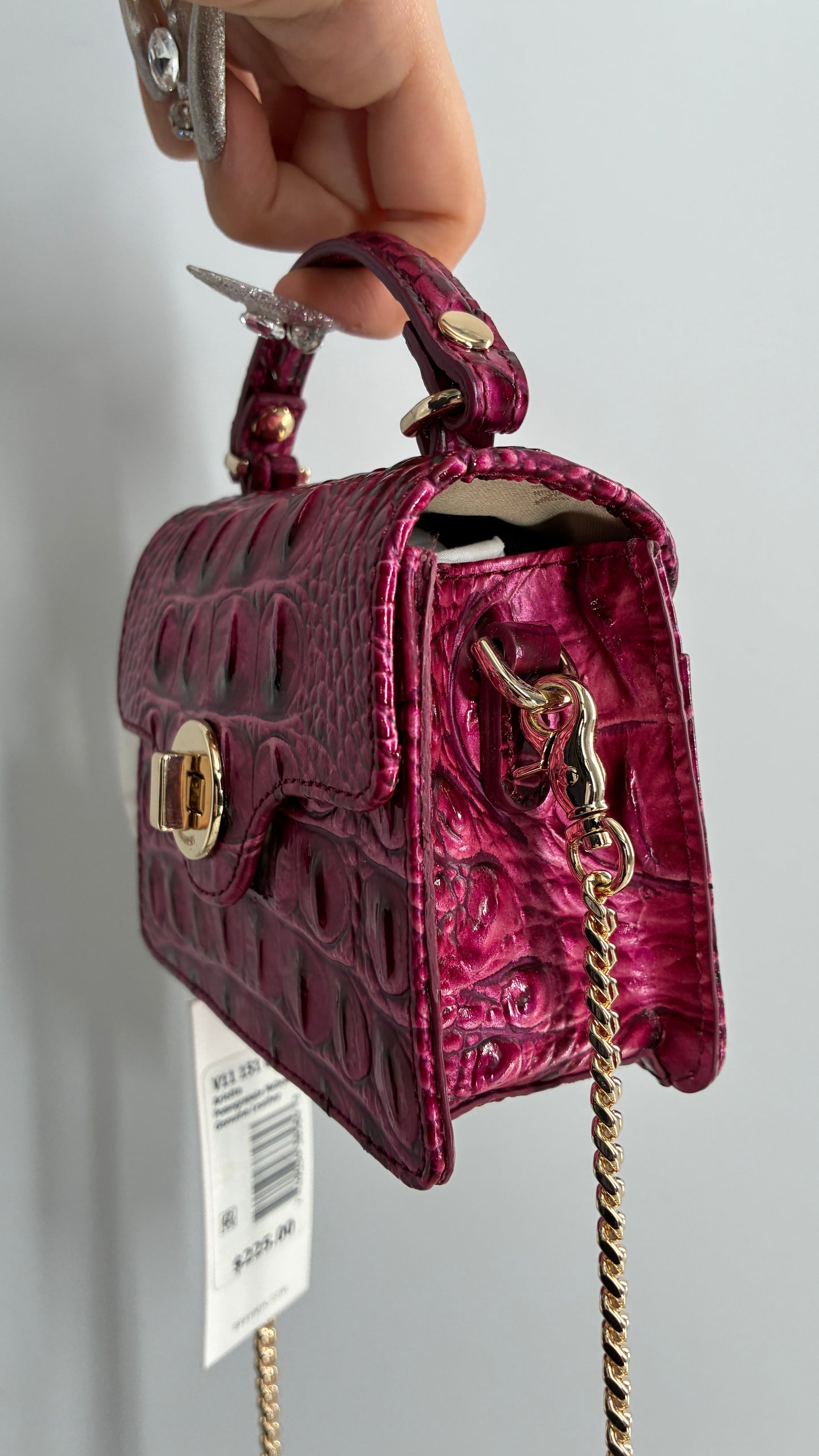 BRAHMIN Arietta Pomegranate Melbourne Mini Purse with Tags Attached, Gold Crossbody Chain and Authentication