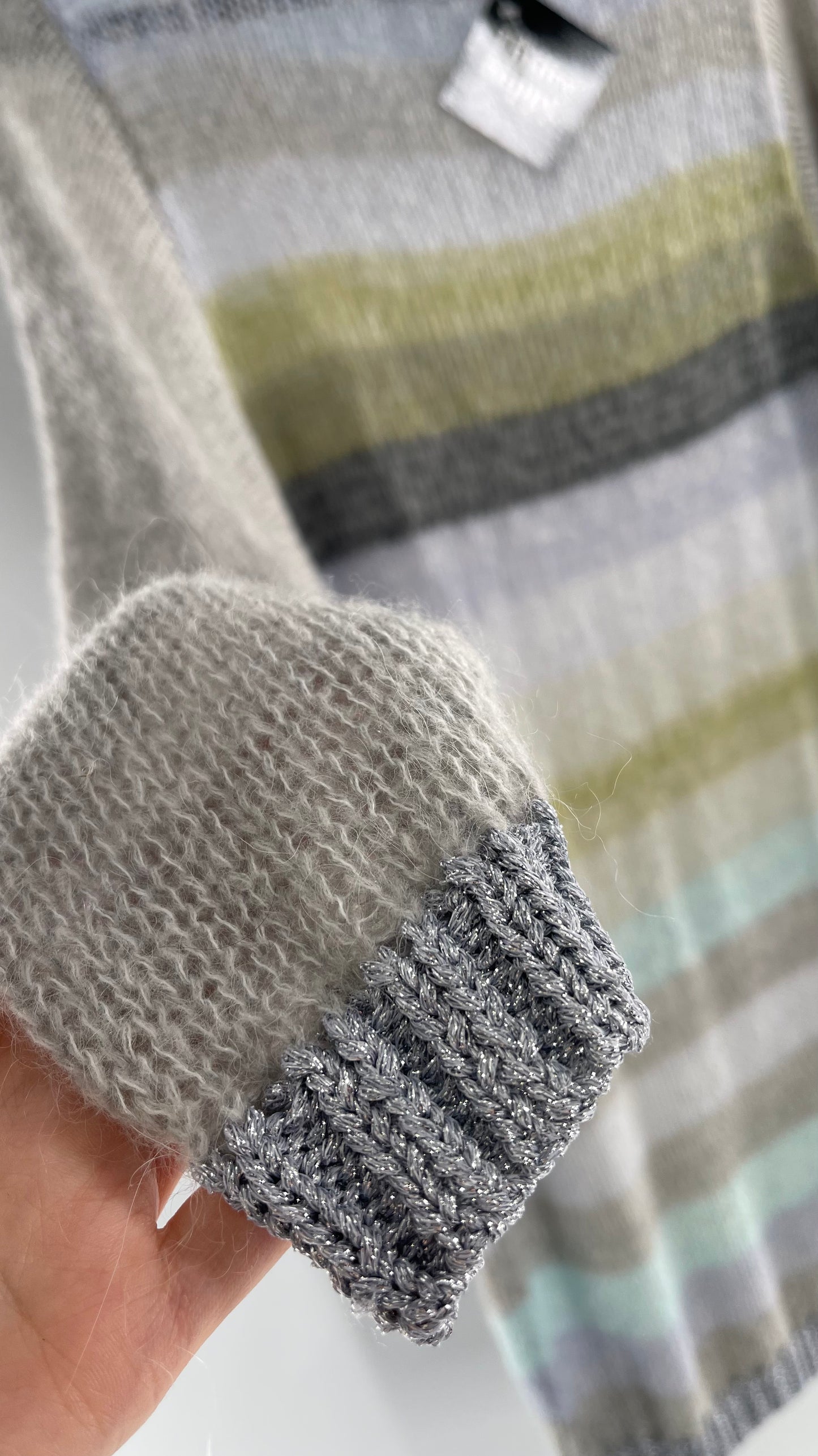Free People Striped Sweater with Glitter Knit Cuffs and Collar (XS)