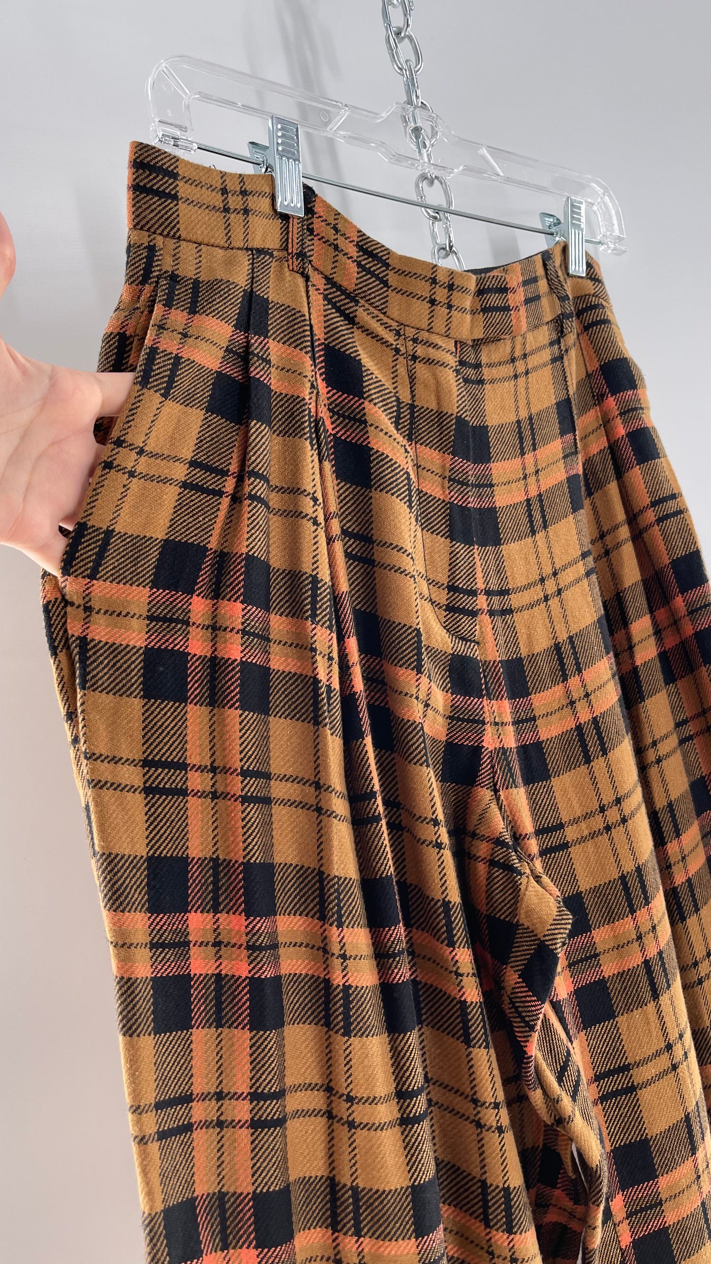 Free People Mustard,Salmon, Black Plaid High Waisted Wide Leg Trouser with Pleating (4)