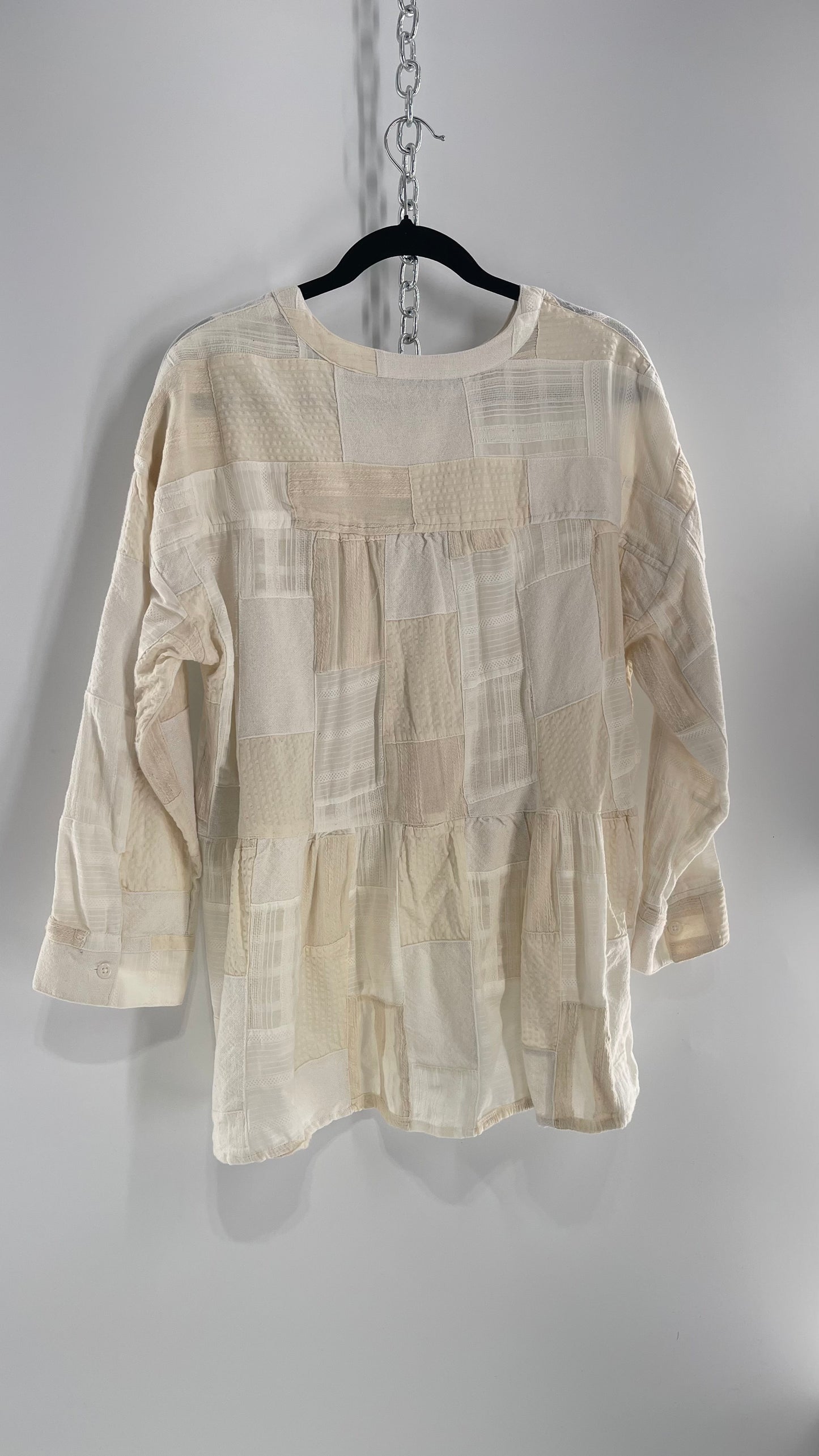 Anthropologie Patchwork Off White Voluminous Blouse with Tags Attached (Small)