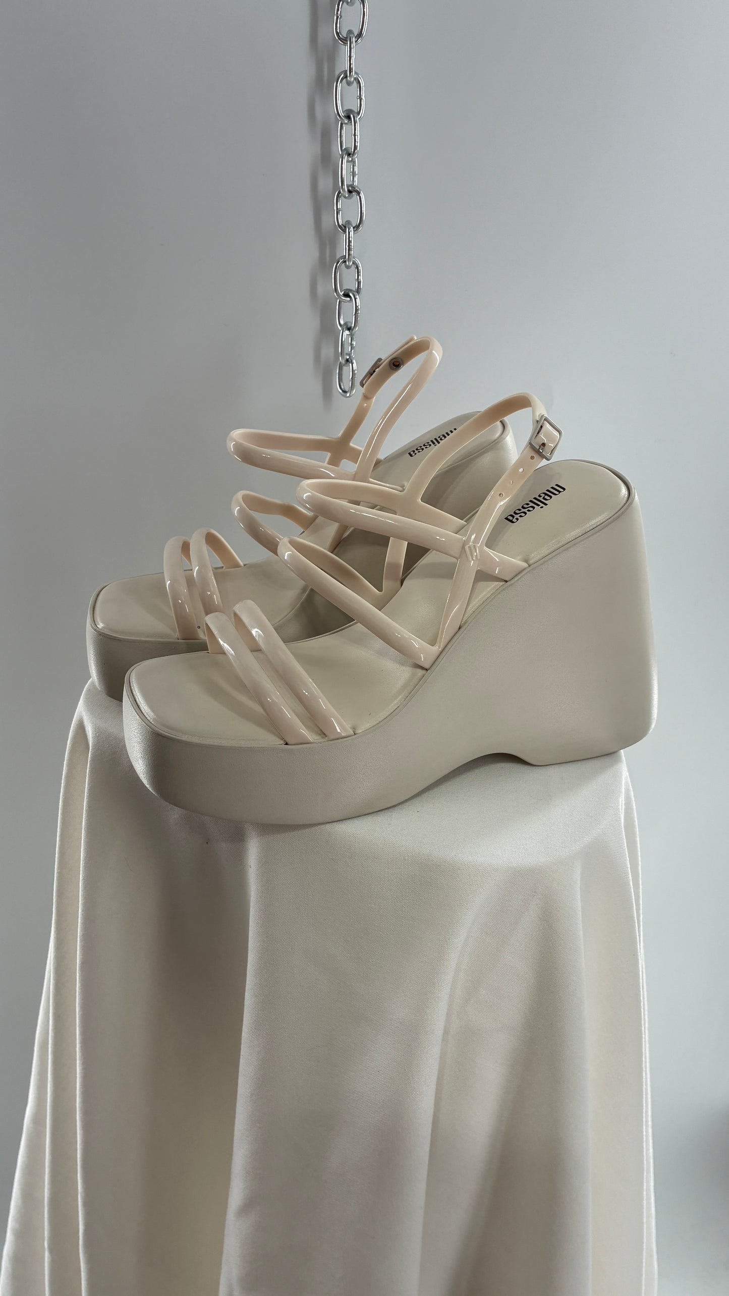 MELISSA Jelly Jessie Beige Chunky Wedge Platform Sandal (10)