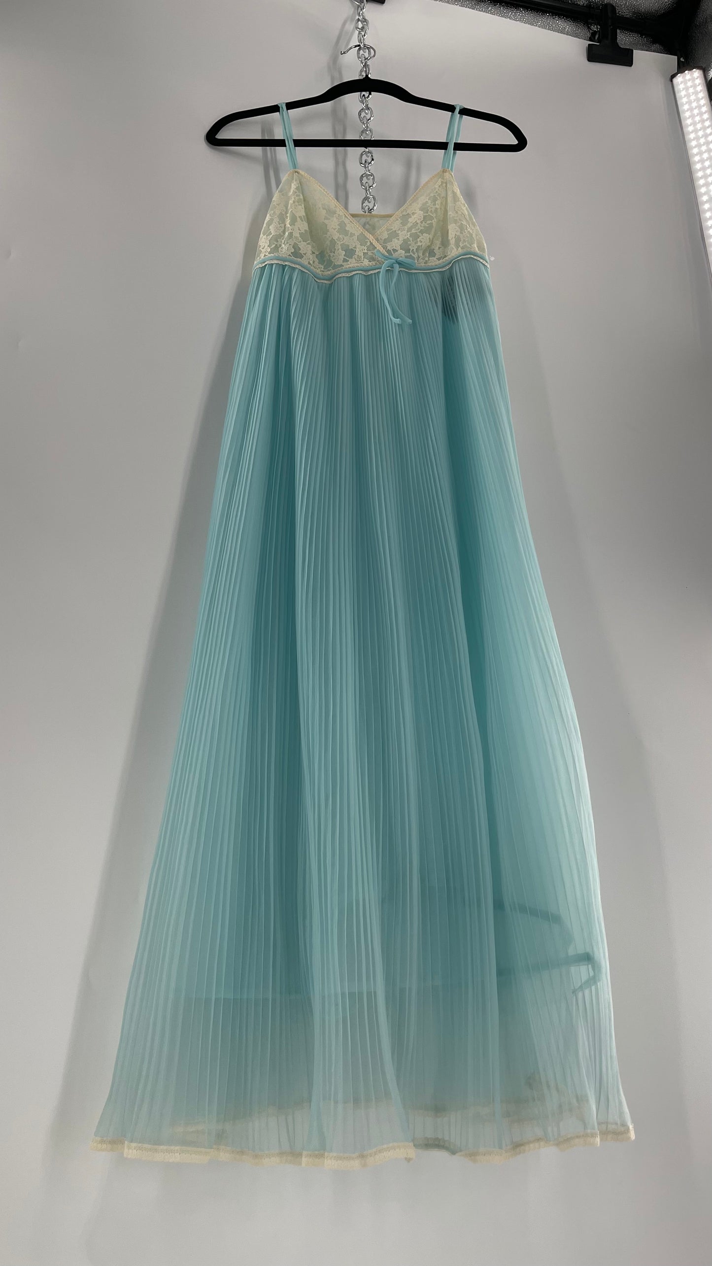 Vintage 1960s Baby Blue Nightgown Maxi Dress (Small)