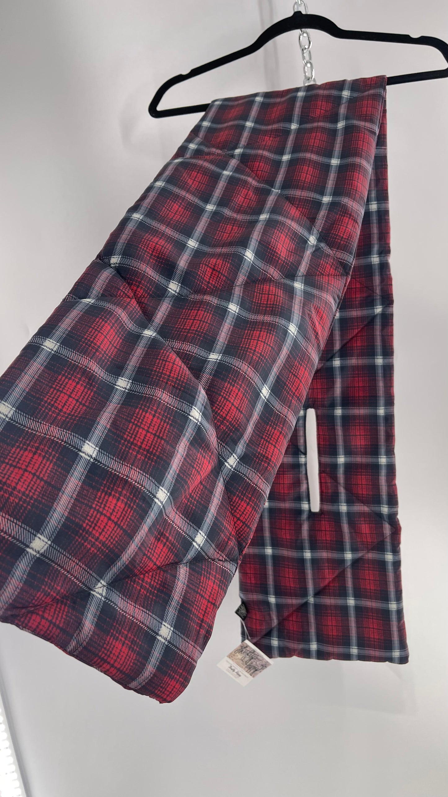 Brigitte Plaid Red Navy Puffer Quilted Scarf