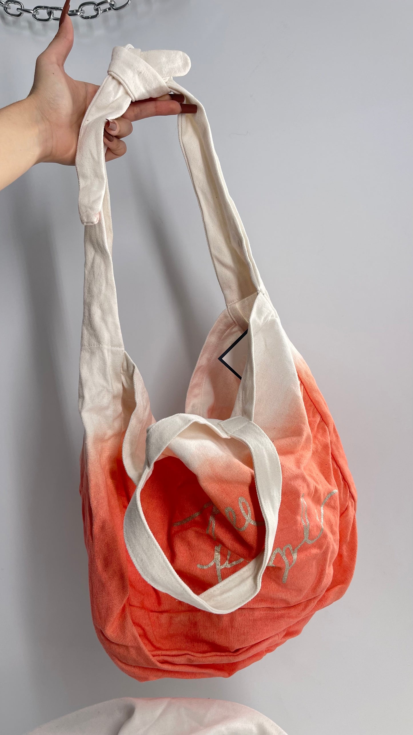 Free People Ombré Salmon Canvas Tote Bag with Dual Straps