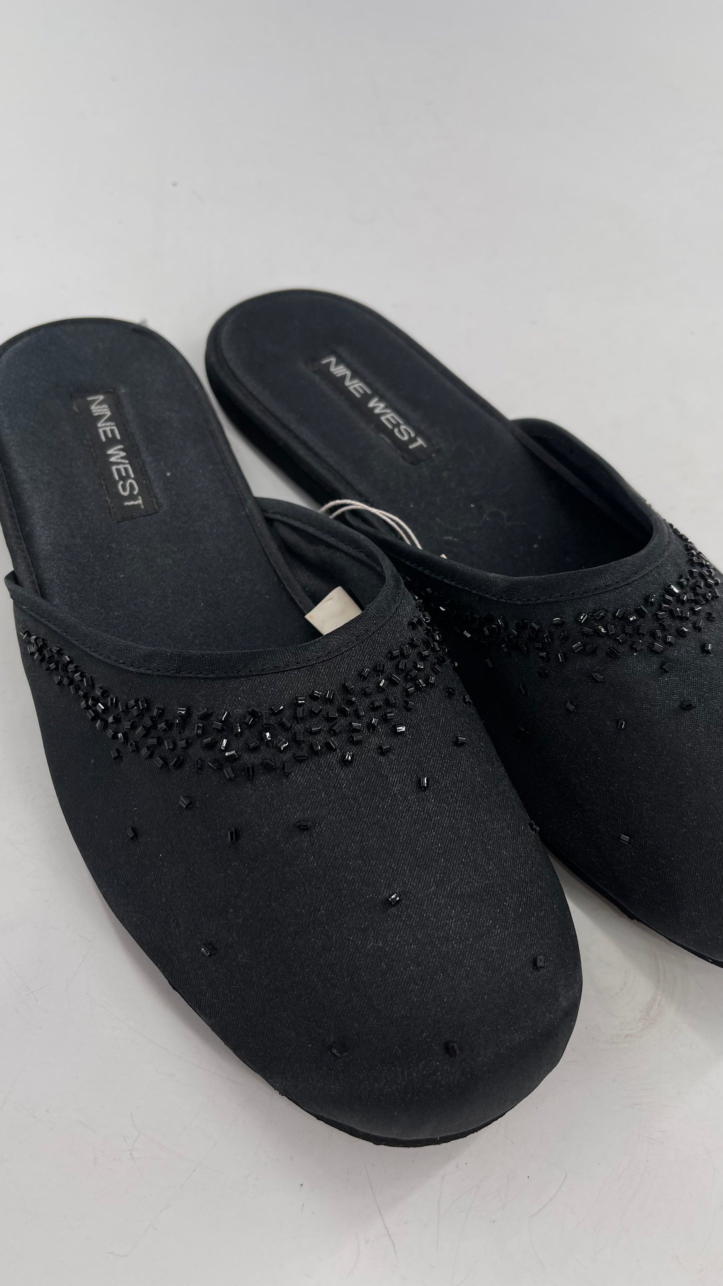 Vintage Nine West Black Satin Beaded Slipper Flats (9/10)