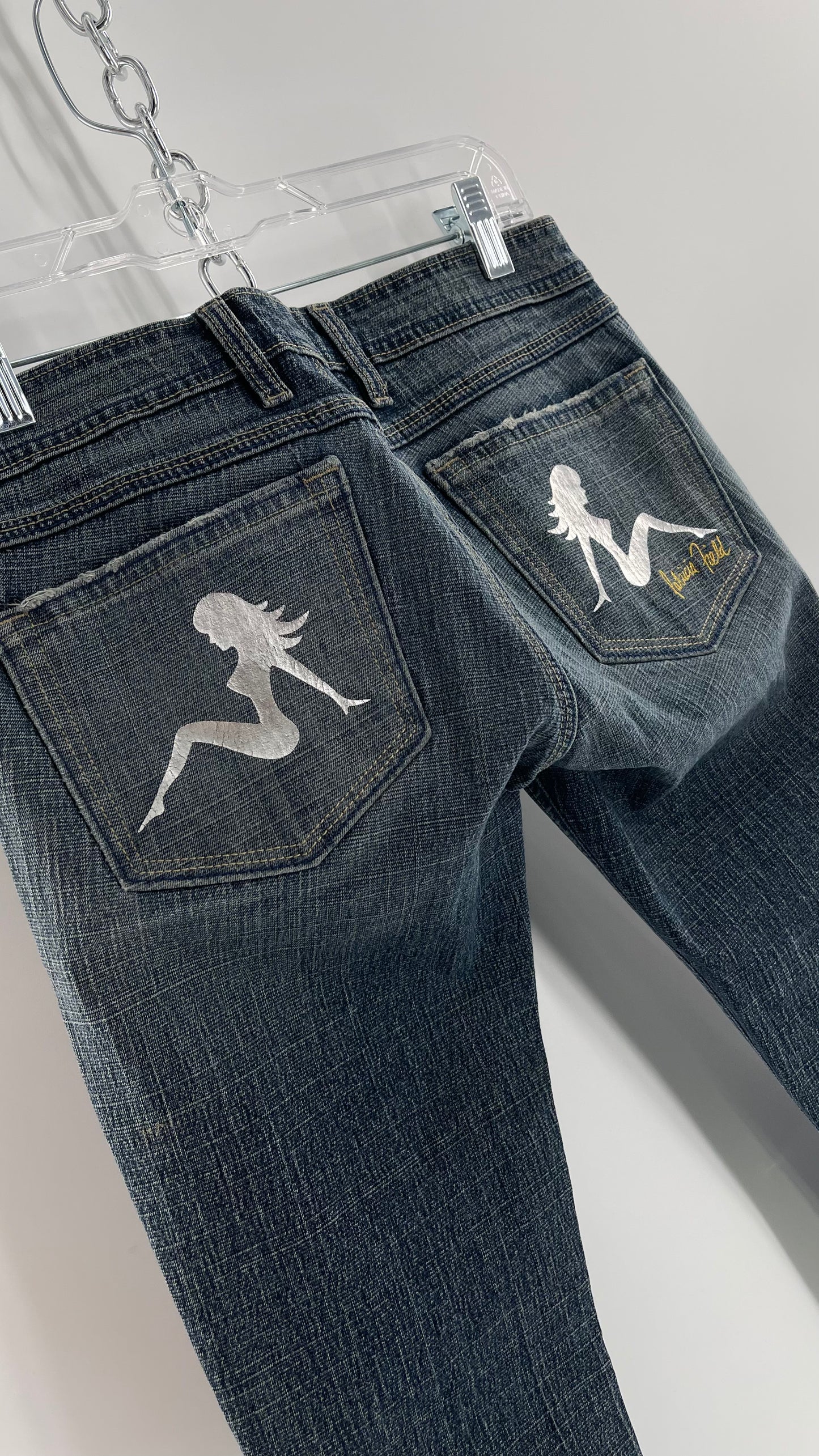 Vintage Smart AS JEANS Light Wash with Silver Metallic Female Posing Silhouette and Paulina Field Embroidery (28)
