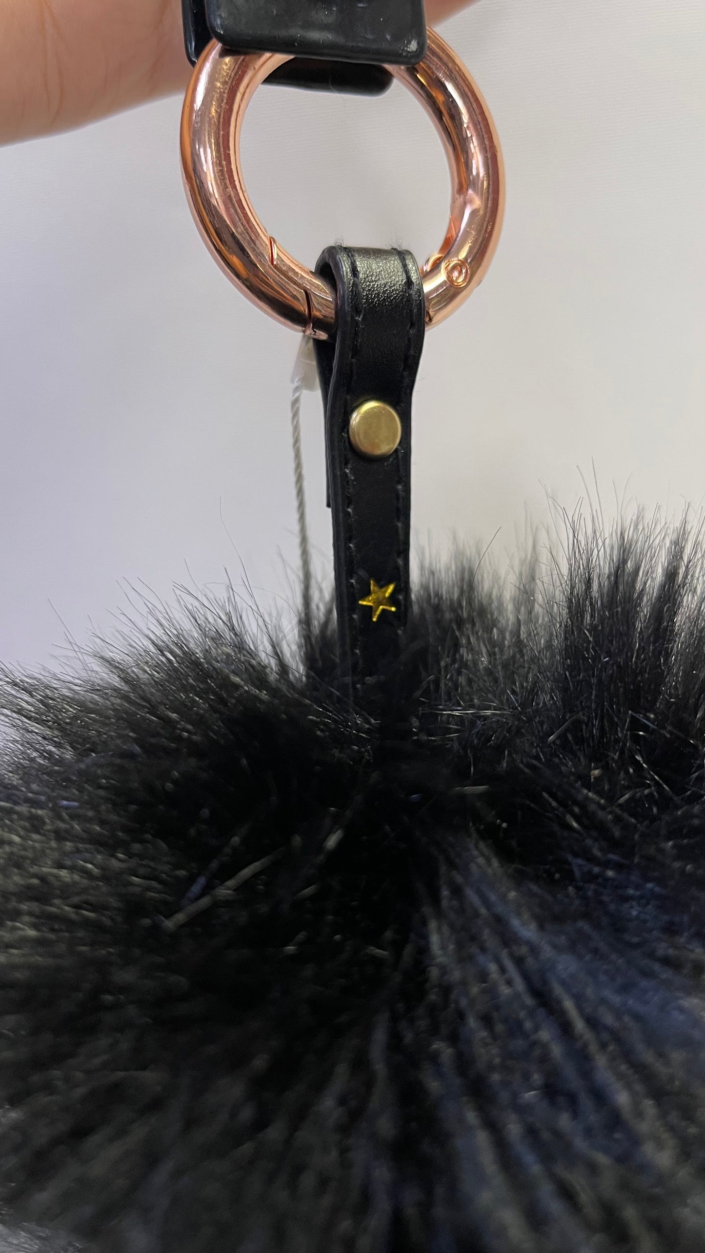 Free People Black Pom Pom Keychain with Star Strap