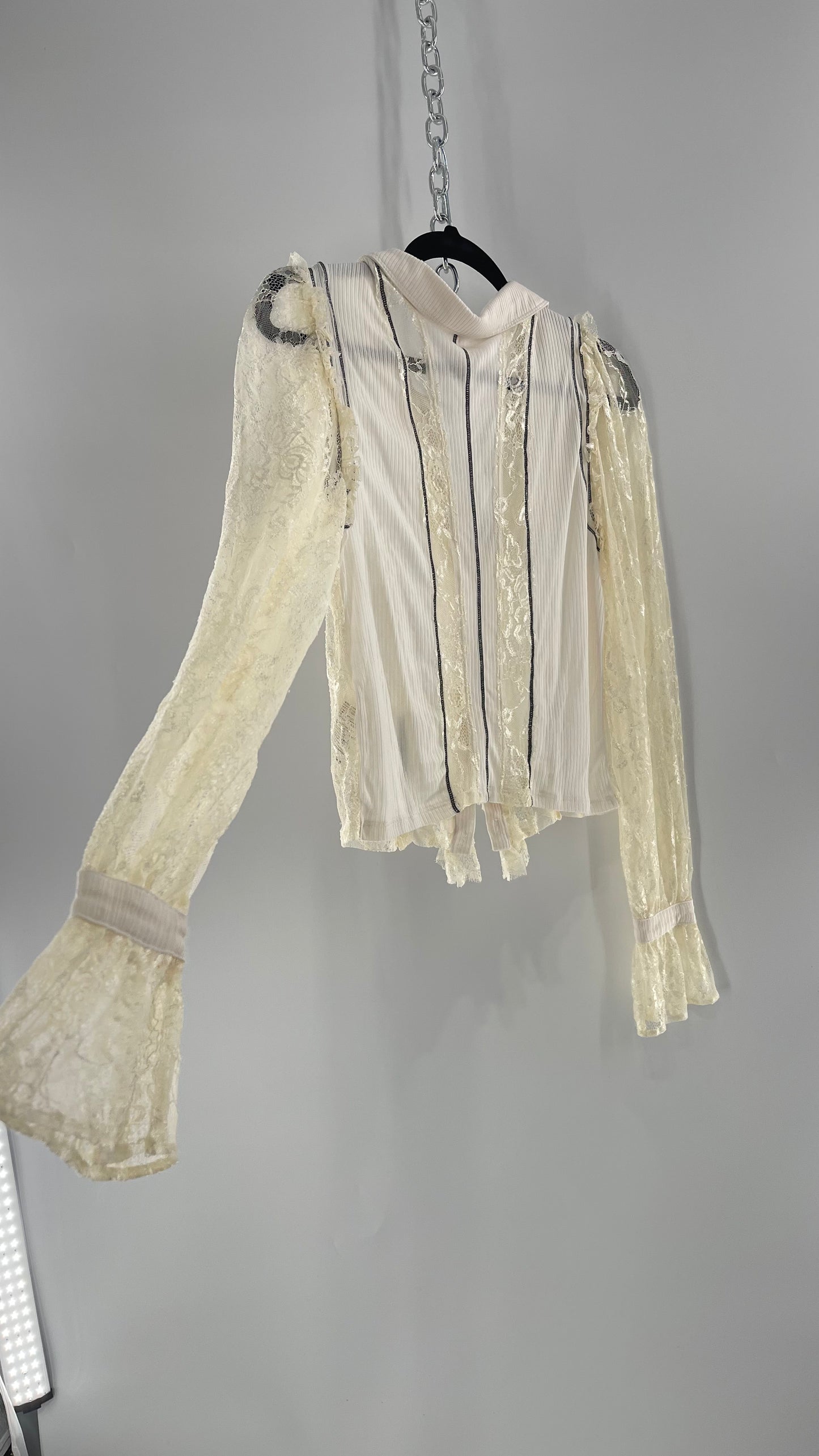 Free People White Lace/Ribbed BodyCon Button Up with Tags Attached (Large)