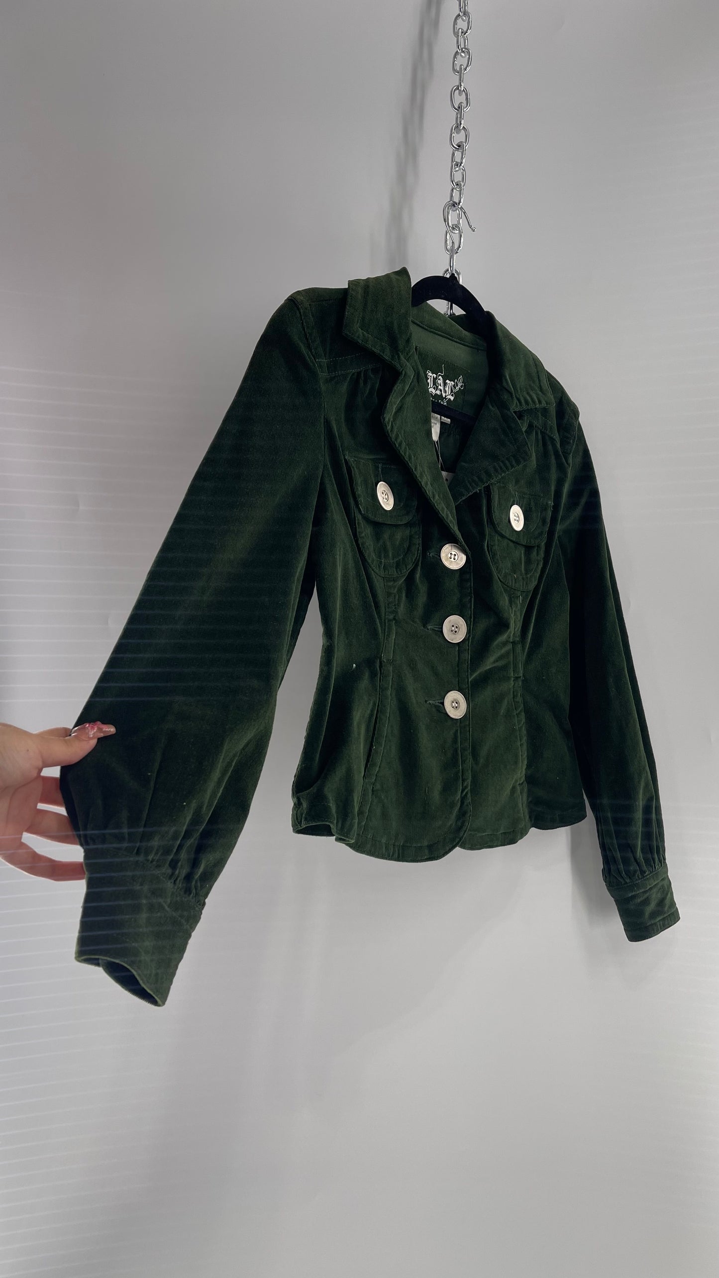 Deadstock VINTAGE 1990s Live a Little Green Corduroy Blazer Jacket with Tags Attached (Petite Medium)