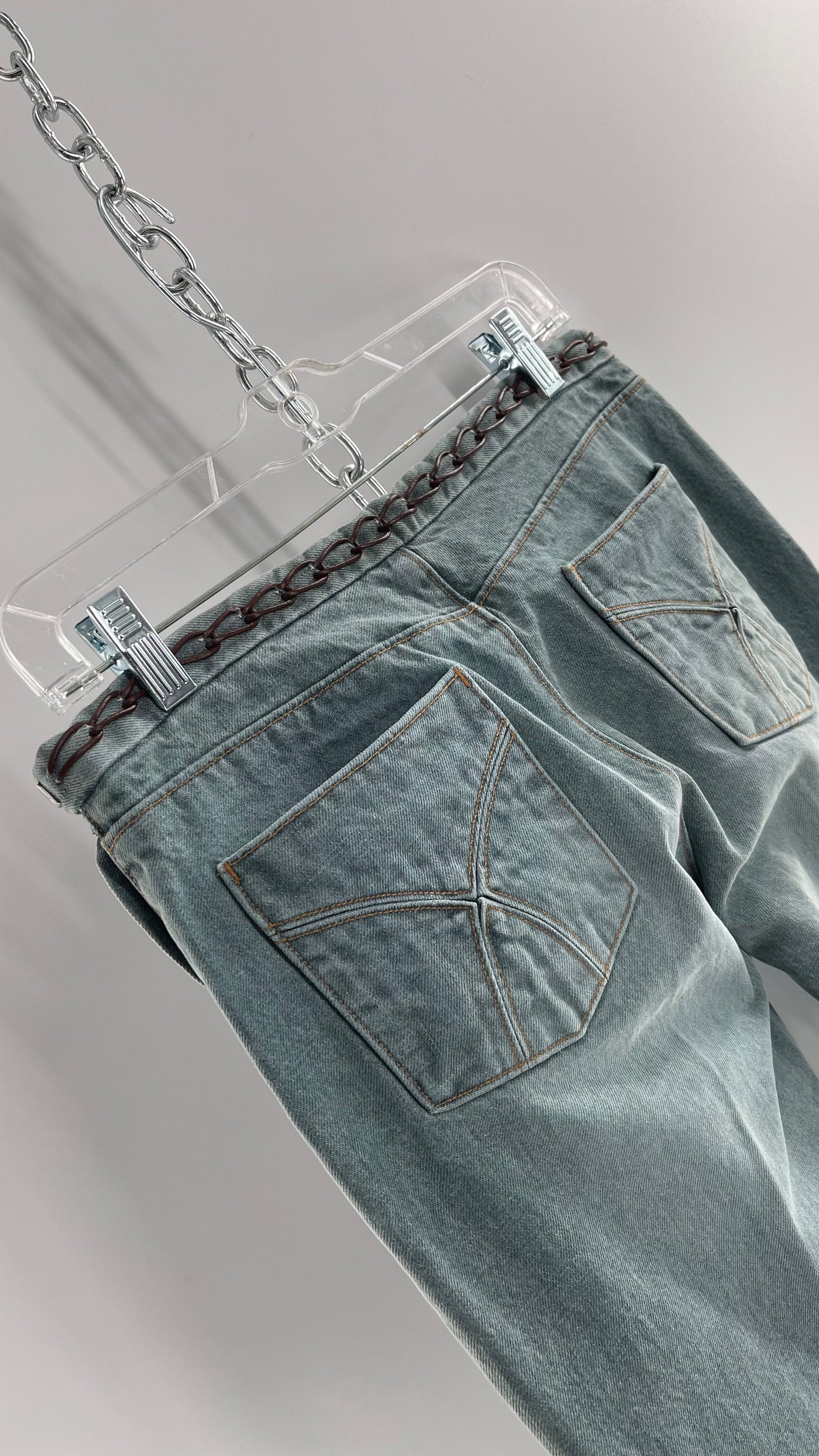 Vintage GAP Light Wash Denim Kick Flares with Bronze Chain Link Waistline (2)