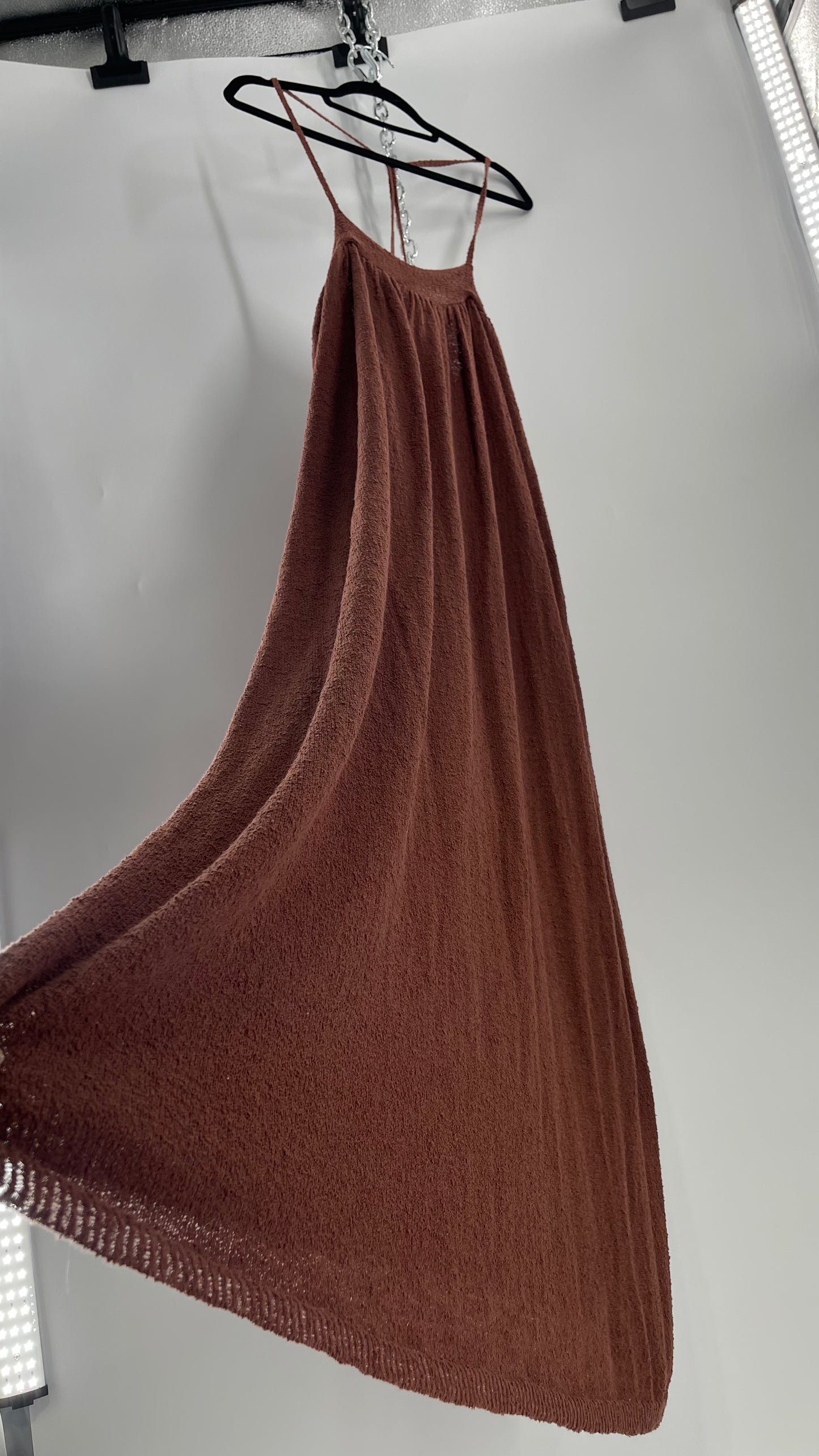 Free People Slinky Textured Brown Knit Full Length Dress (Small)
