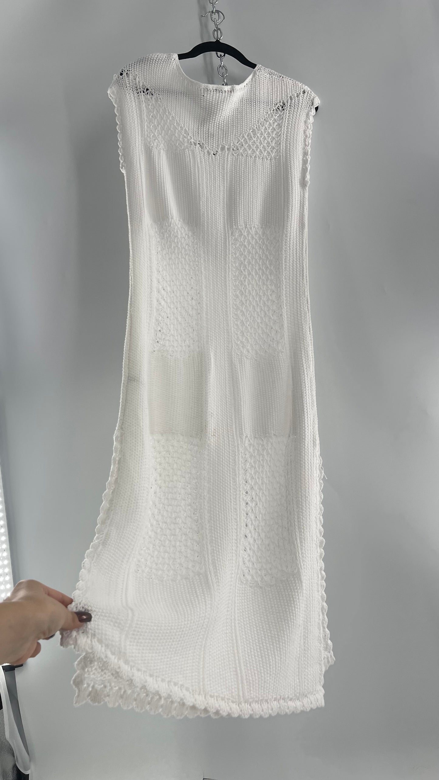 Free People White Crochet Knit Maxi Dress (XS)