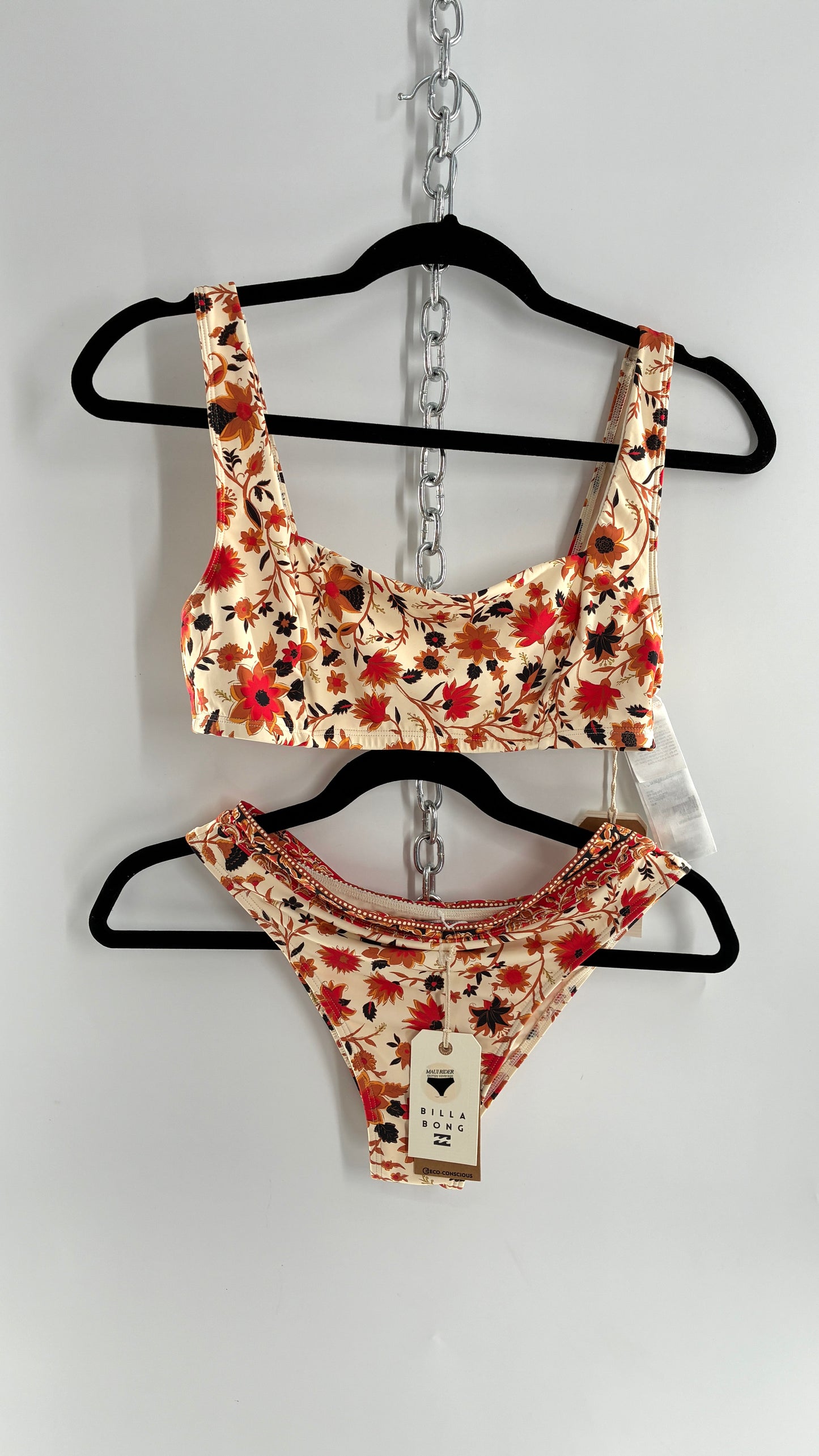 BILLABONG Orange Florals Swimsuit with Tags Attached (Medium)