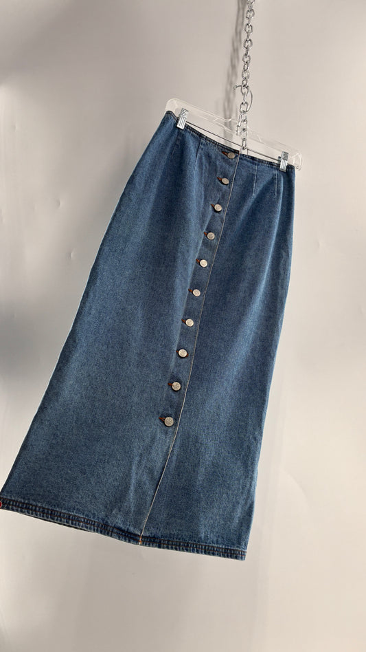 Vintage Old Navy Button Front Denim Jean Skirt (6)
