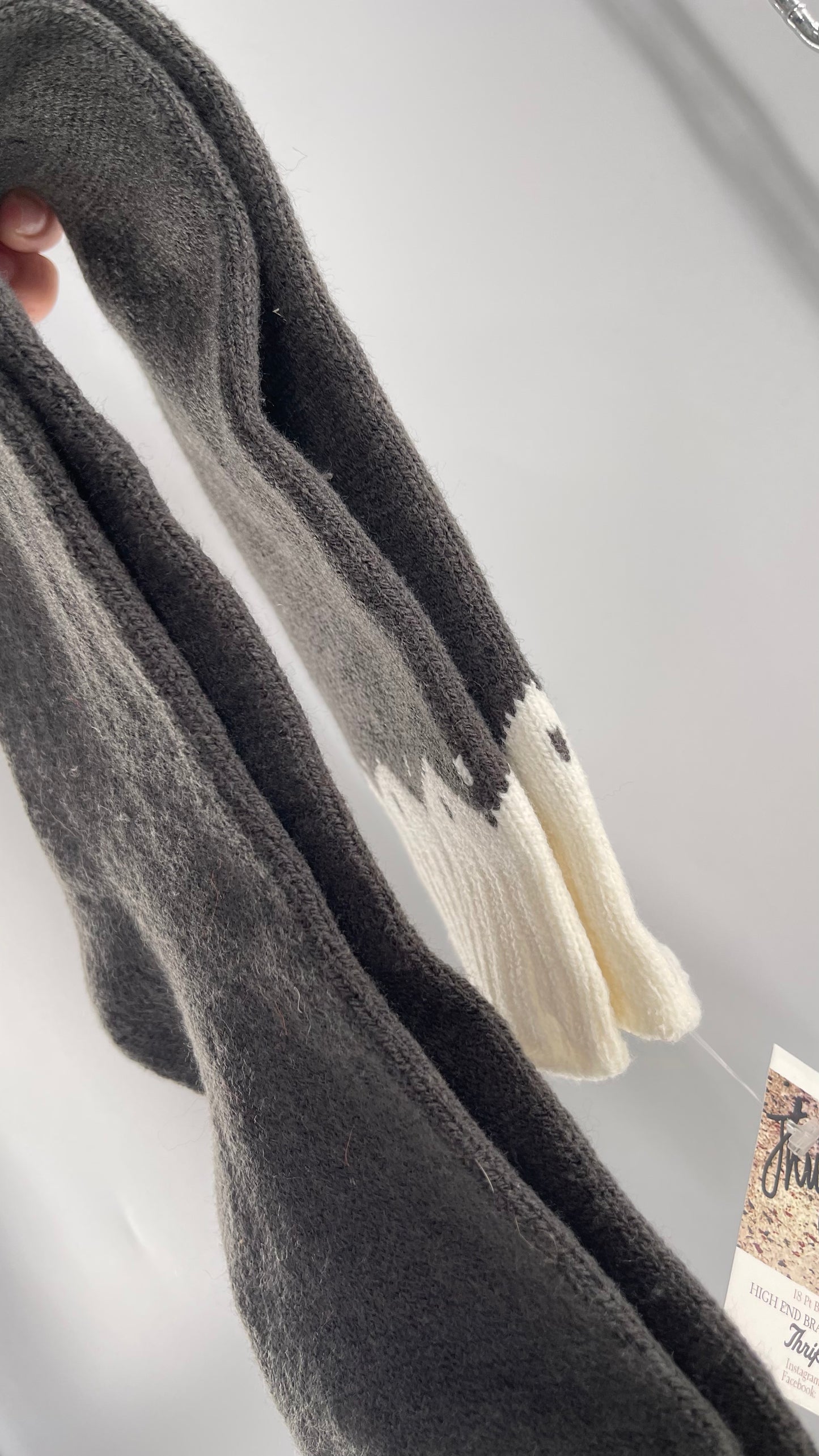 Free People Knit Dark Grey Thigh Socks with White Trim