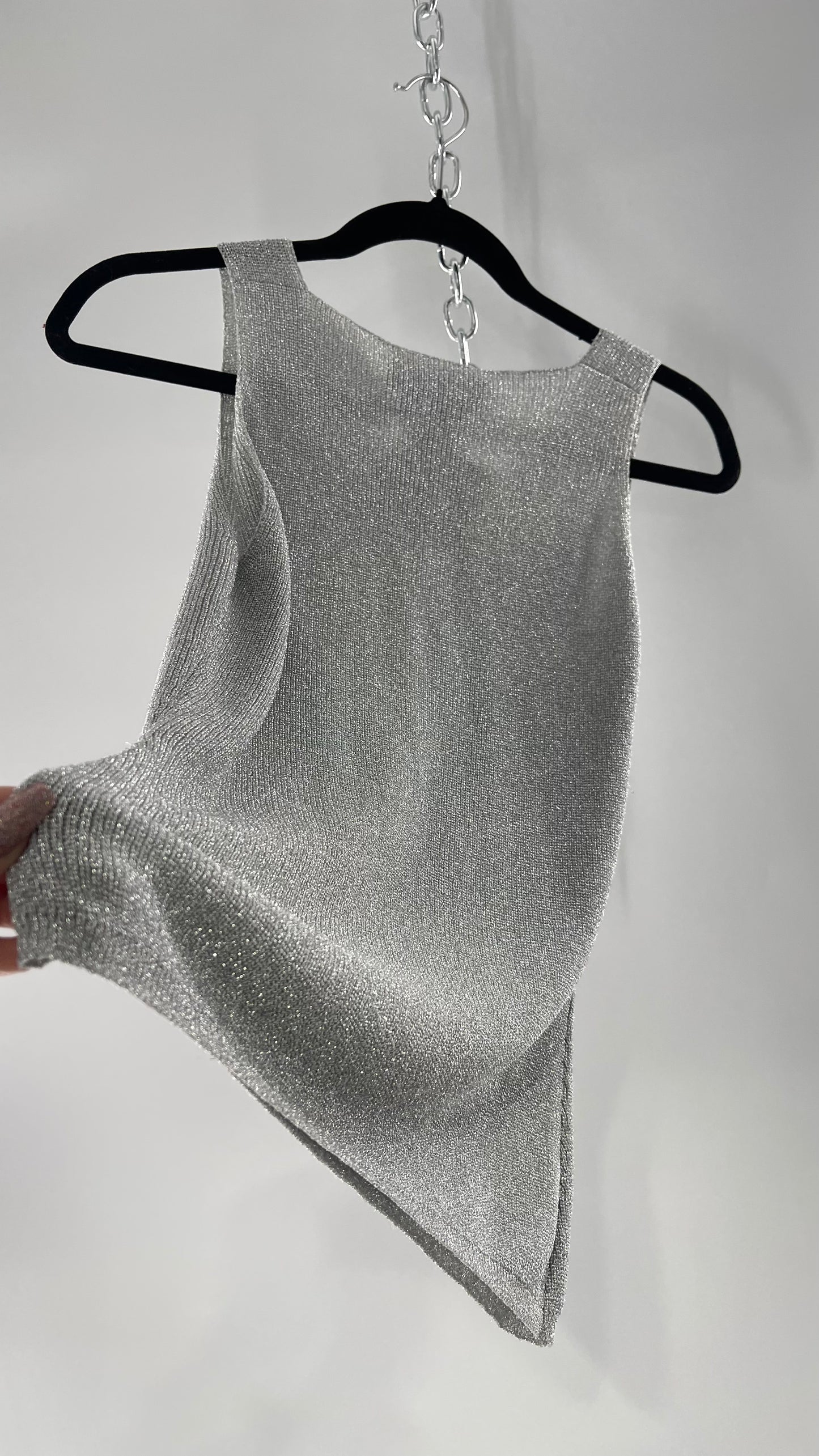 Vintage Christine Phillipe Vintage Metallic Silver Tinsel Knit Tank (Medium)