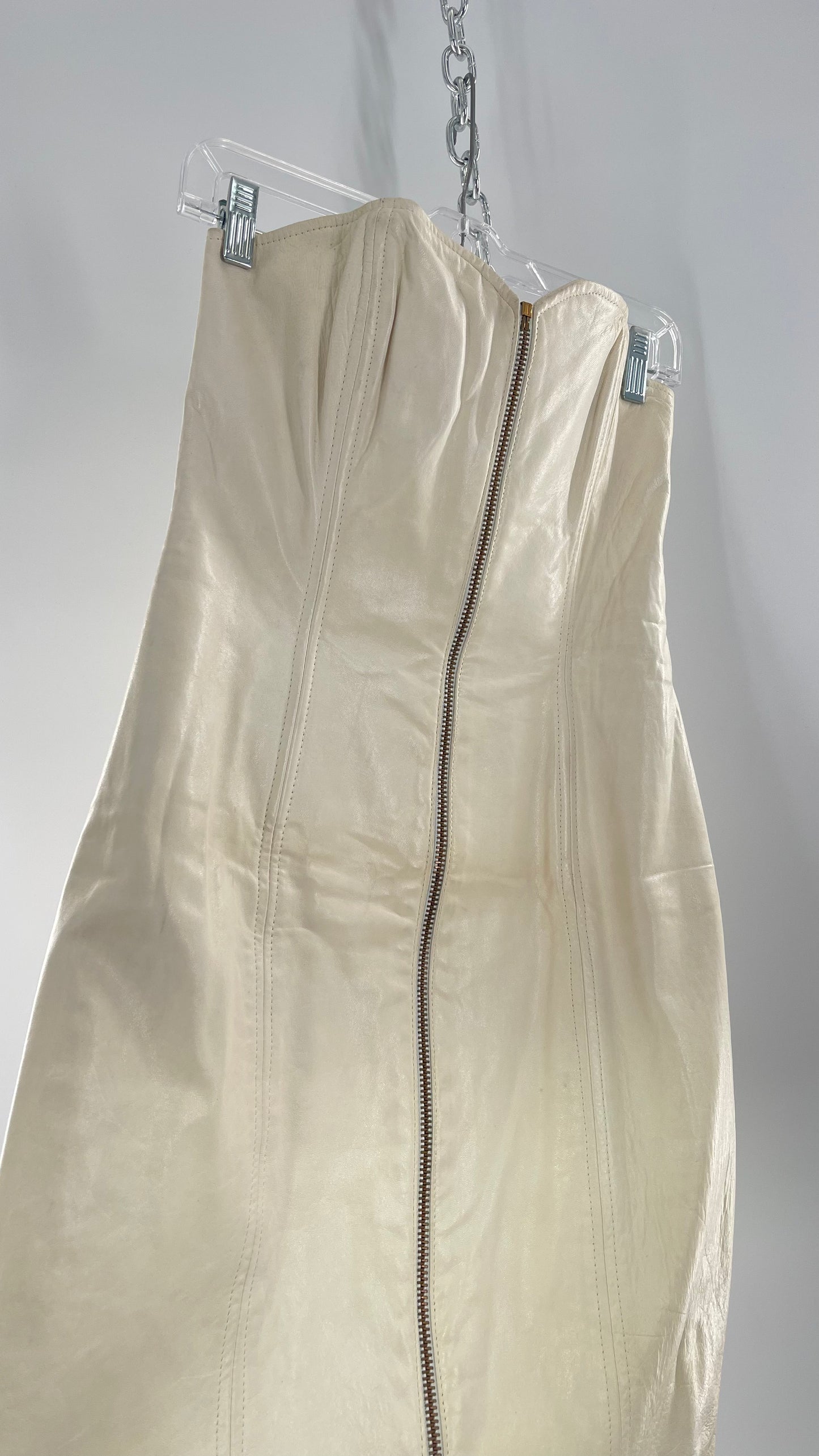 Vintage White Leather Zip Front Mini Dress *Handmade* (Size Small/Medium)