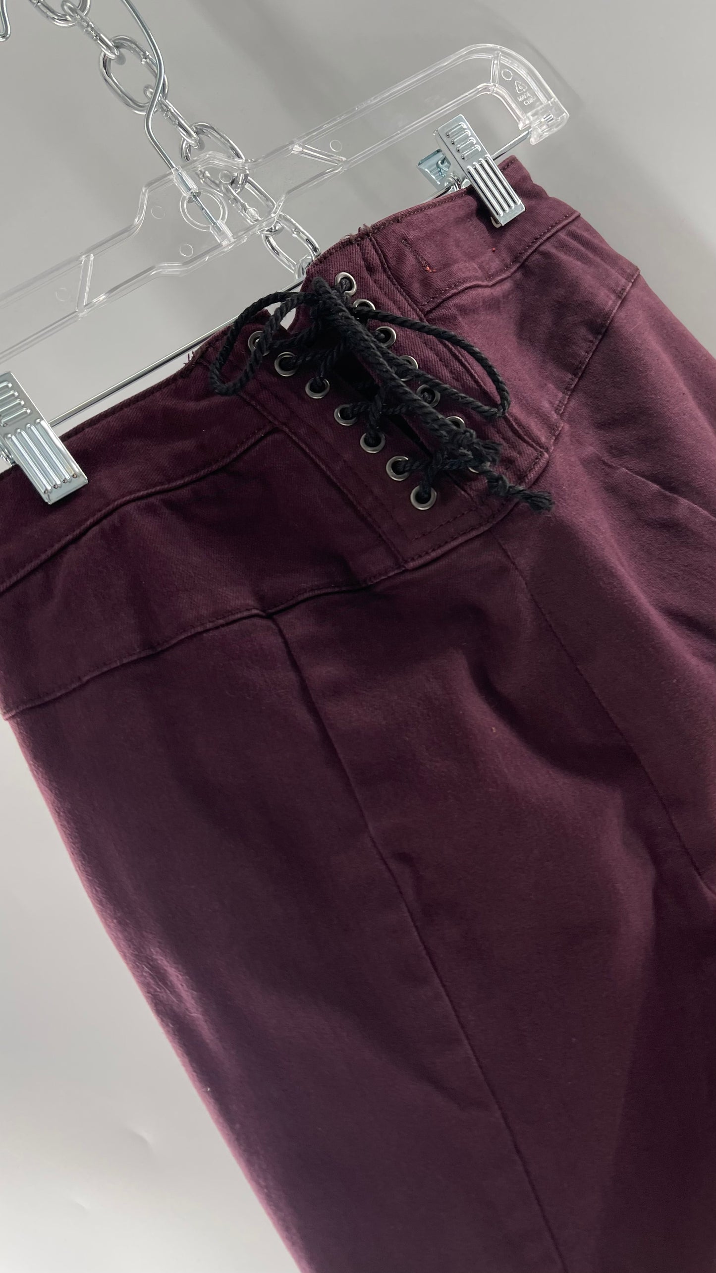 Free People Maroon Flare Raw Cut Hem Jeans (Size 26)