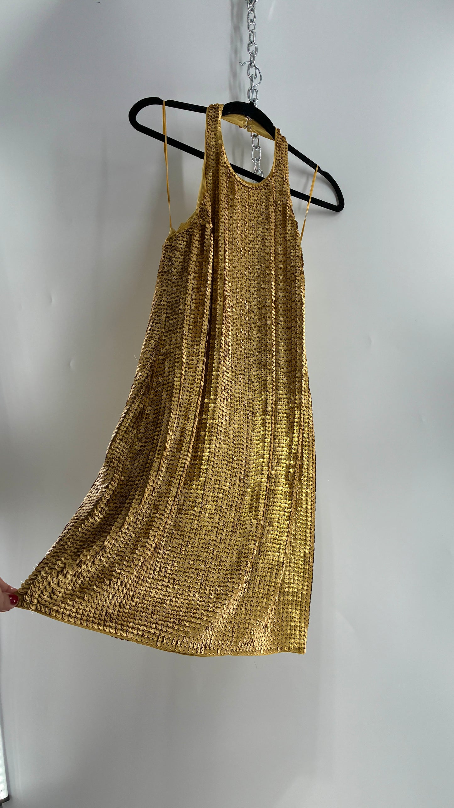 Deadstock Vintage EXPRESS Sequin Beaded Halter Mini Dress with Low Backless Detail (Medium)