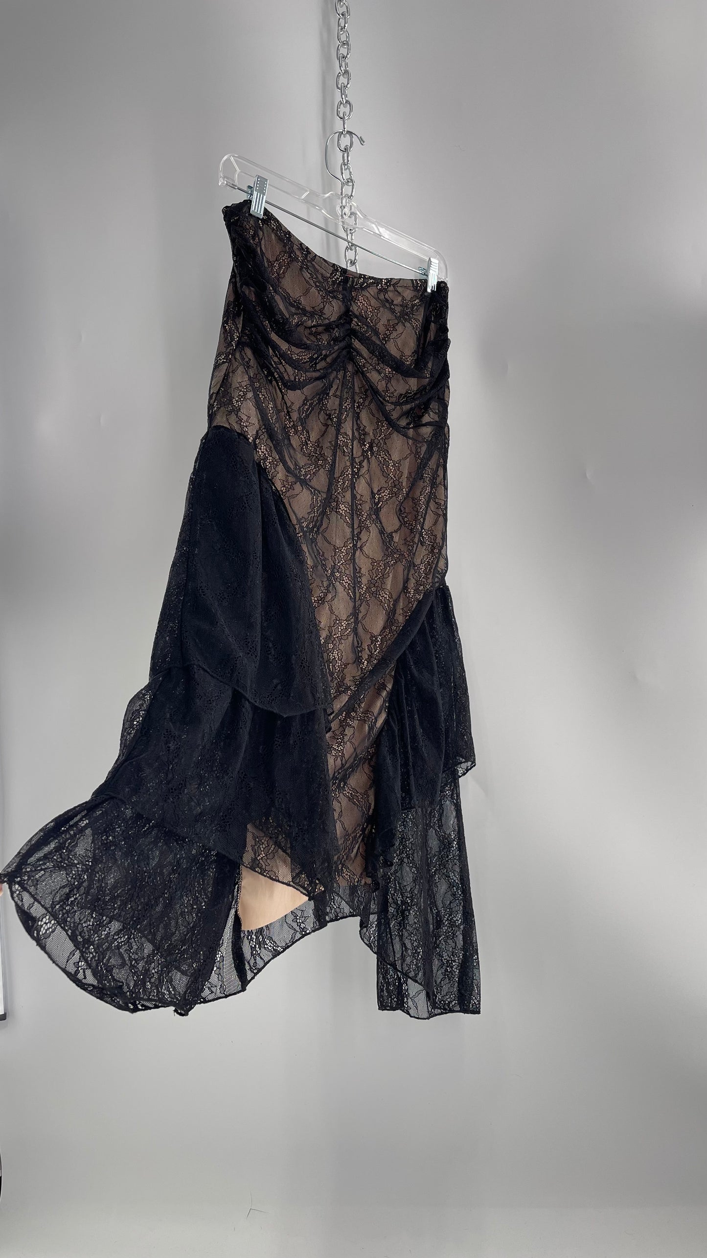 Urban Outfitters Black Lace Midi Skirt with Nude Underlay (Medium)