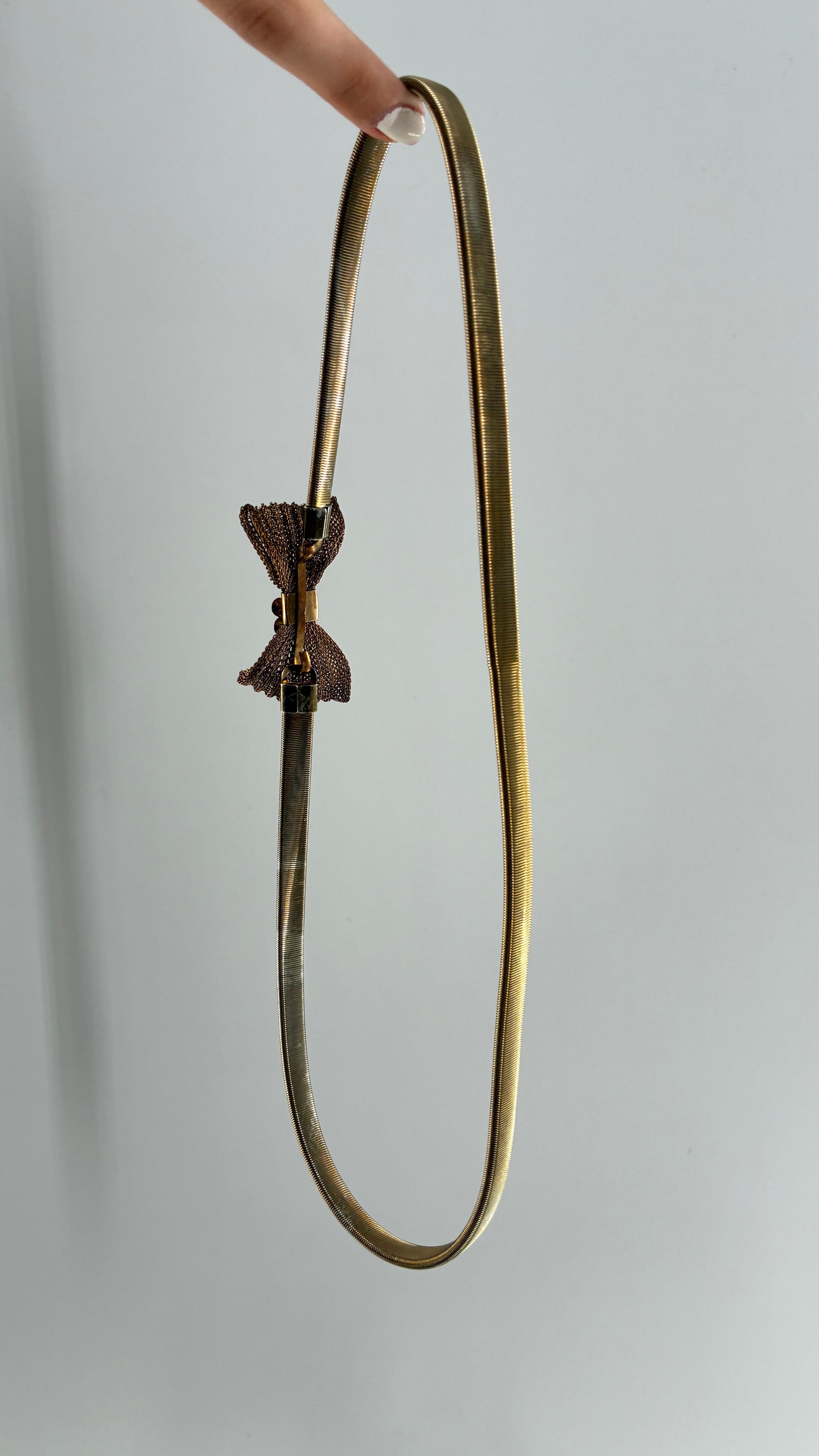 Vintage Silver and Gold Thin Stretchy Metal Belt with Mesh Bow